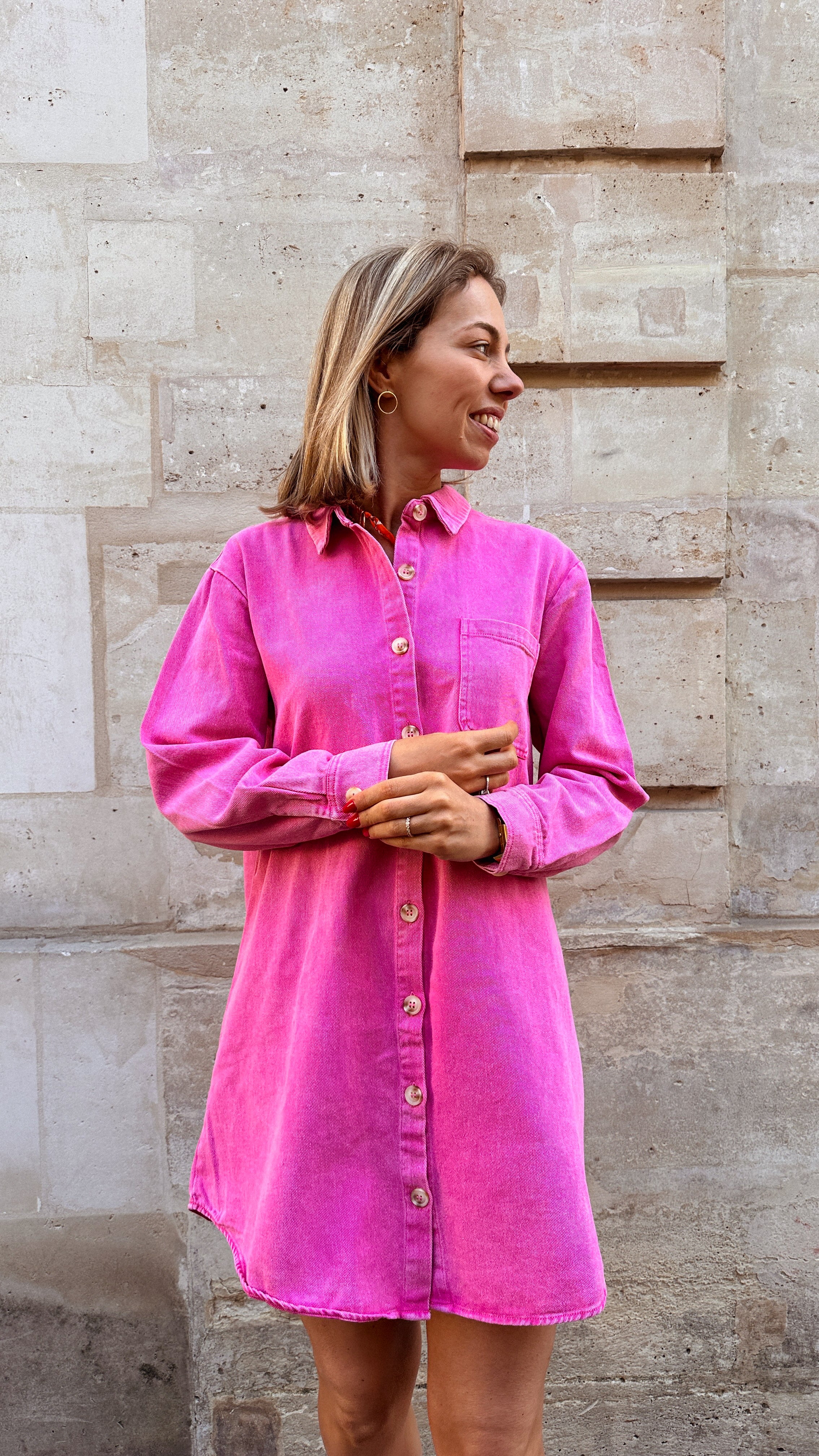 Bella jeansjurk fuchsia