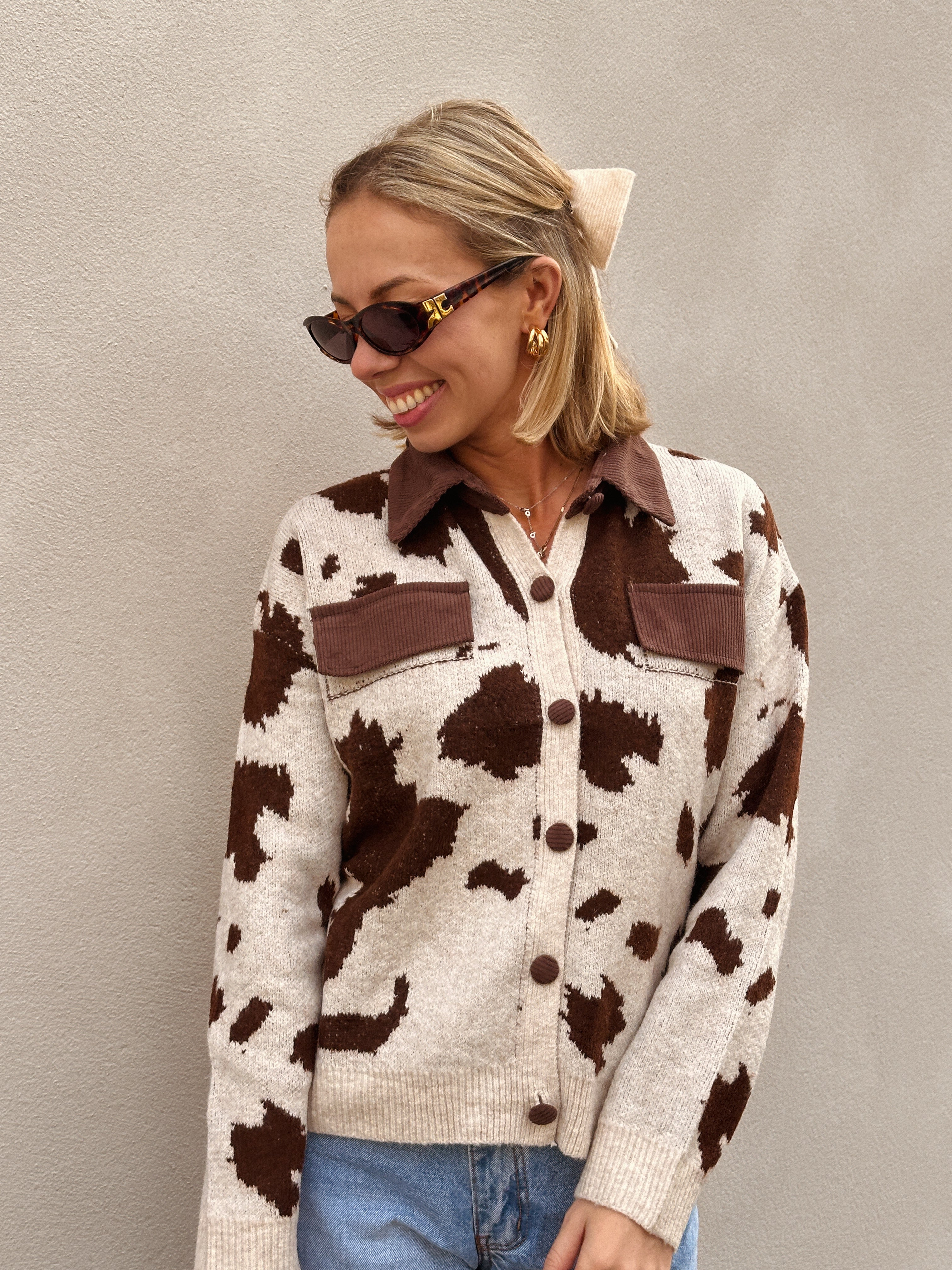 Babs gilet bruin/ecru gevlekt