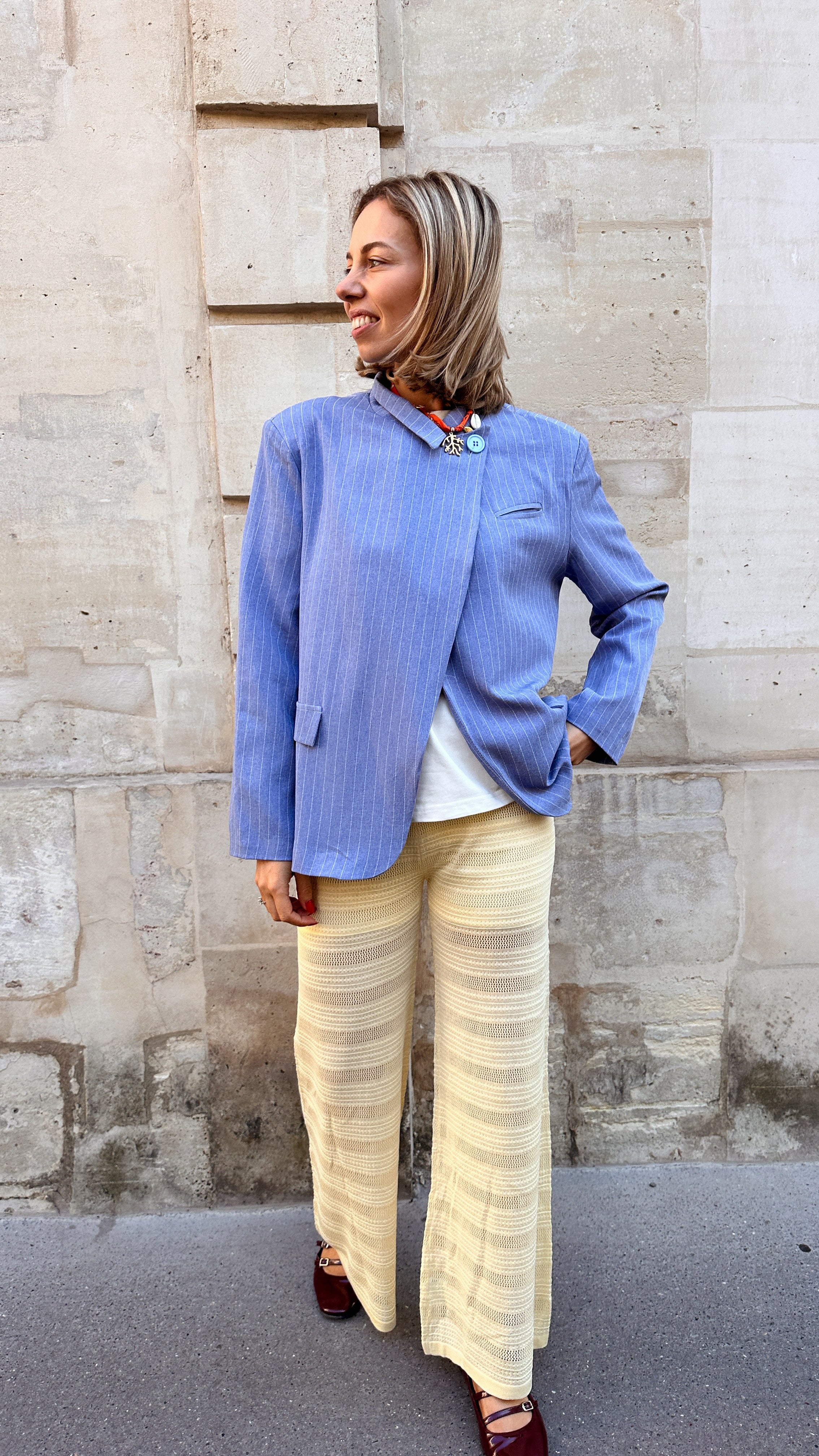 Zena wrap blazer denim blauw