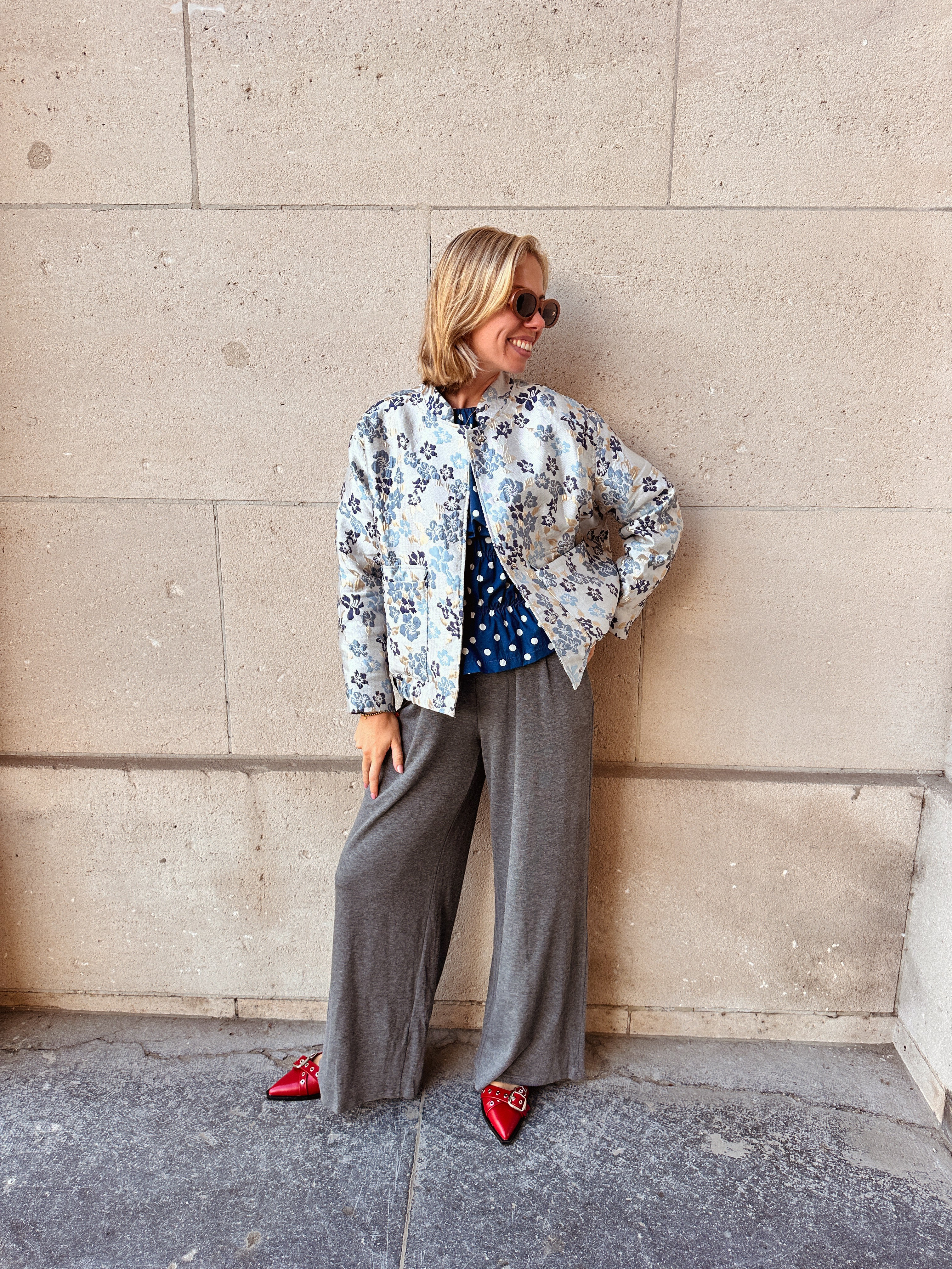 Lilou gebloemde bomberjacket blauw