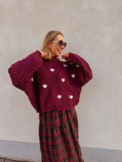 Daisy trui burgundy met hartjes