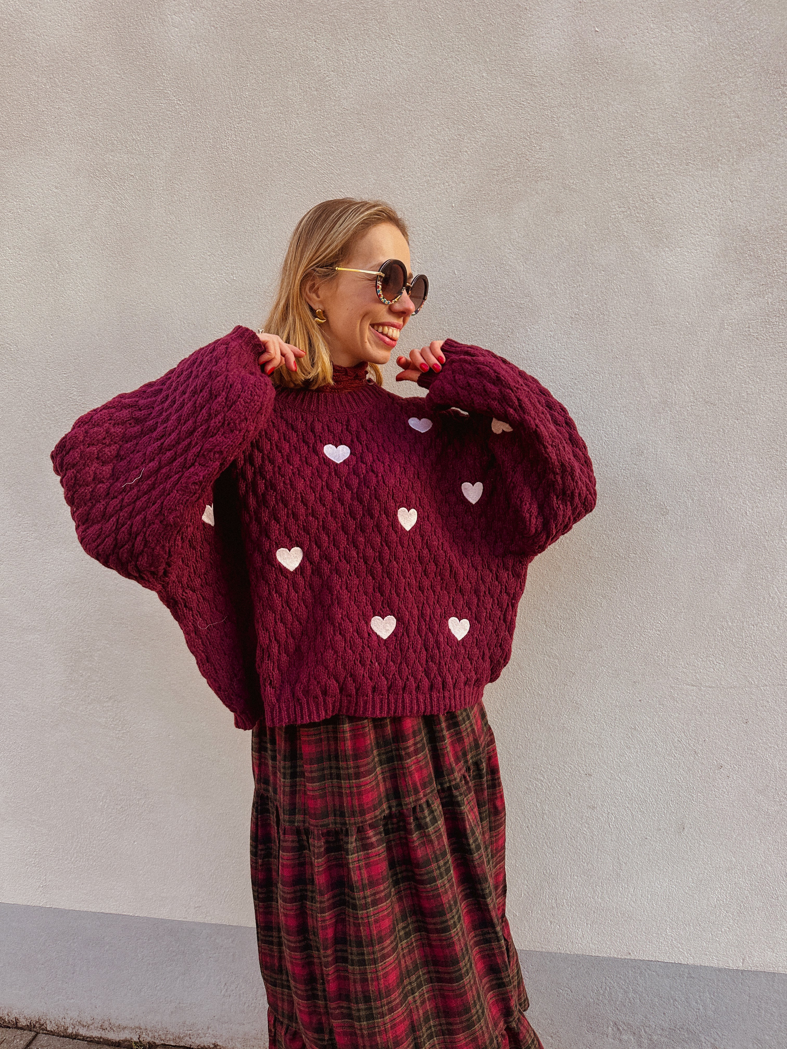 Daisy trui burgundy met hartjes