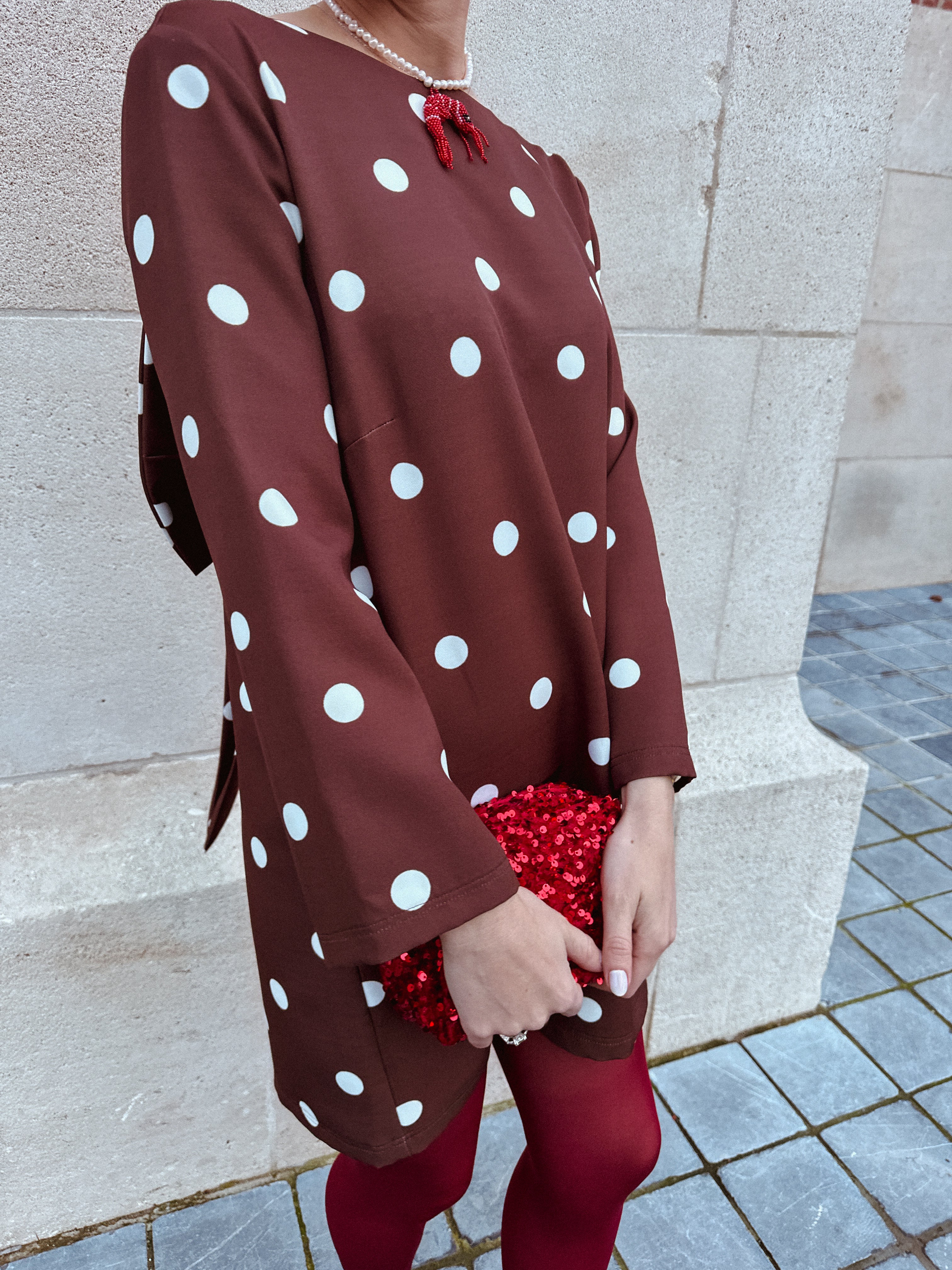 Polka dot jurk bruin