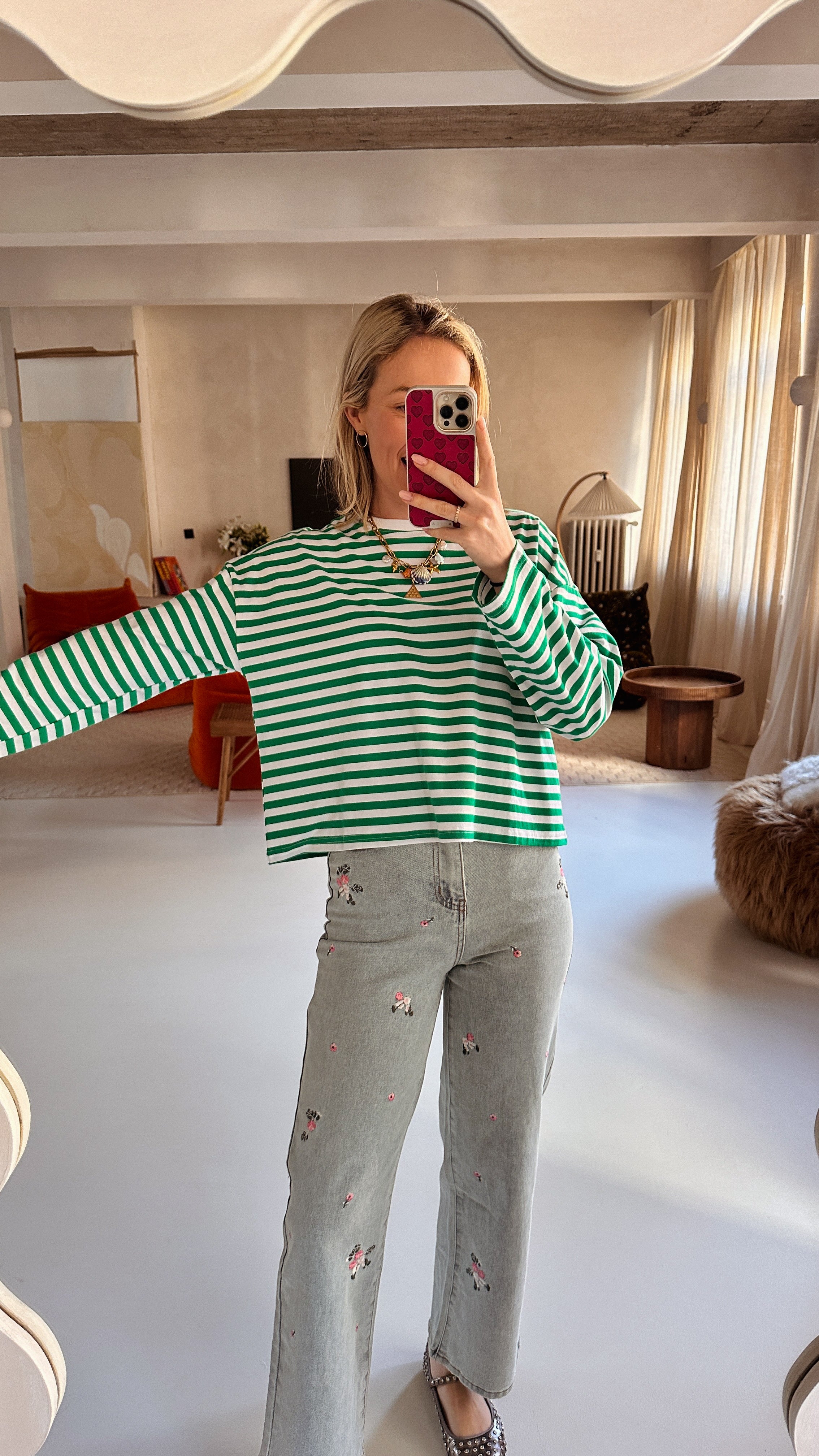 Striped longsleeve groen/ecru