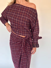 Romy rok geruit burgundy