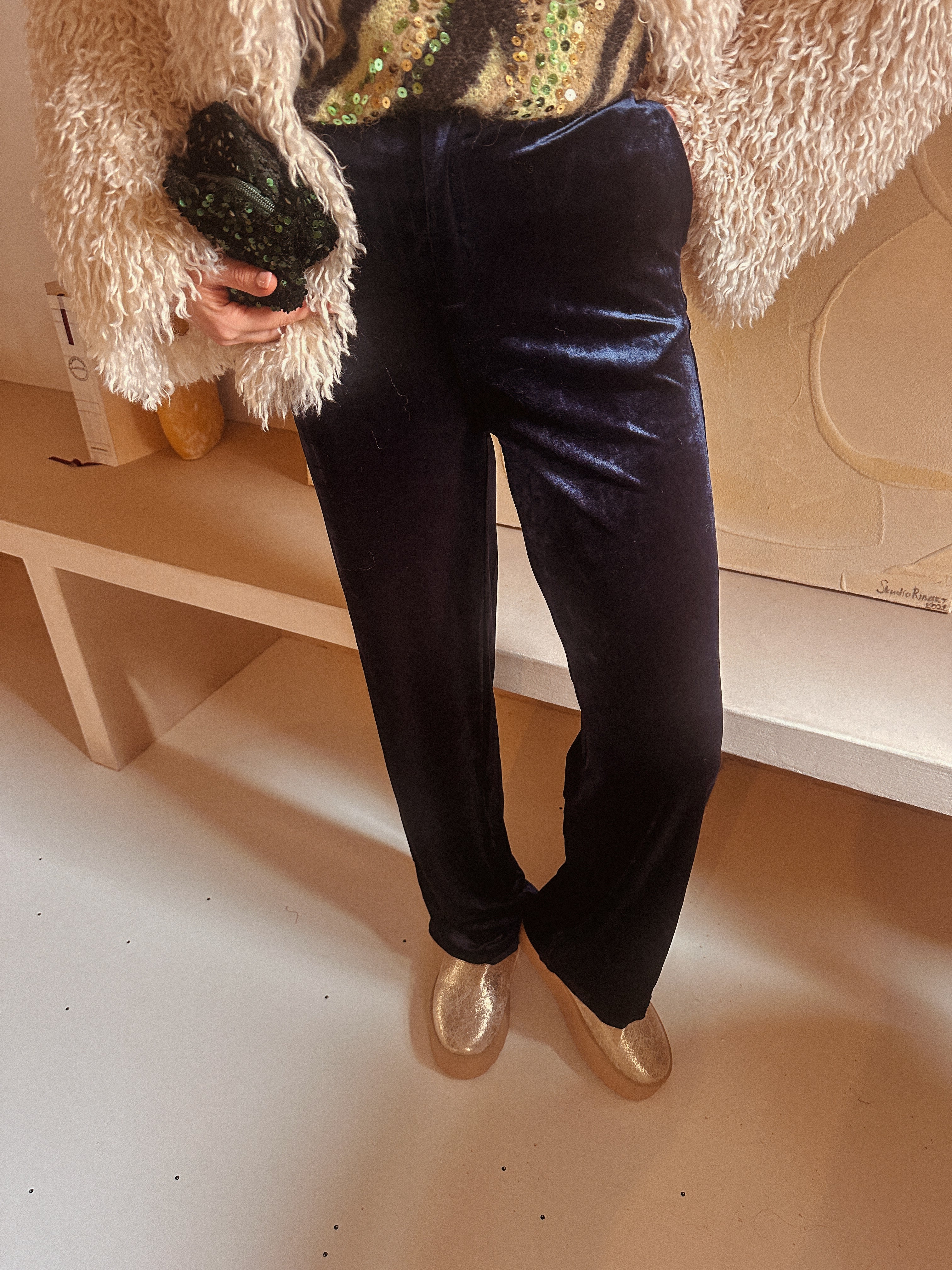 Camille velvet broek blauw