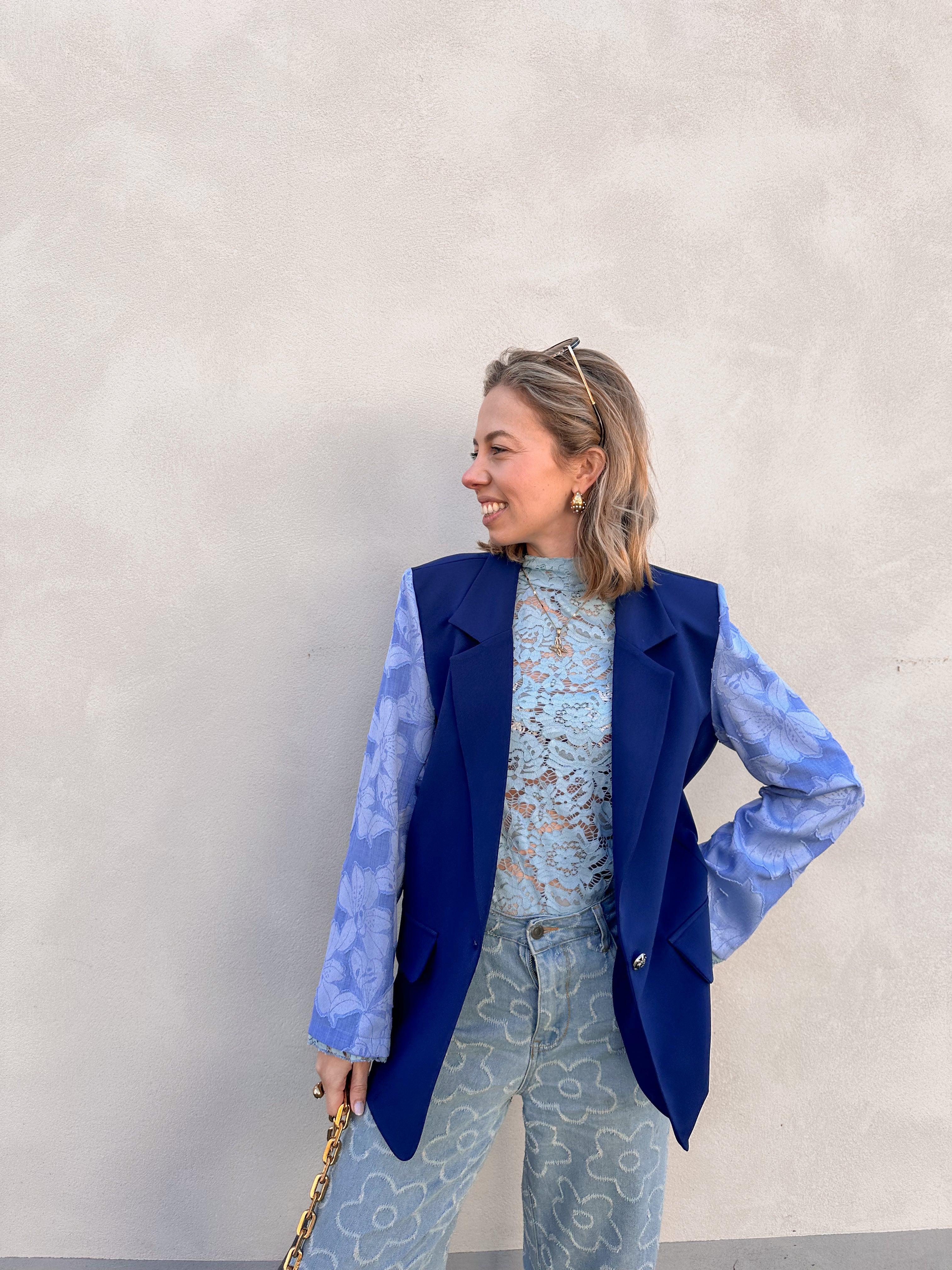 Carla kanten top blauw