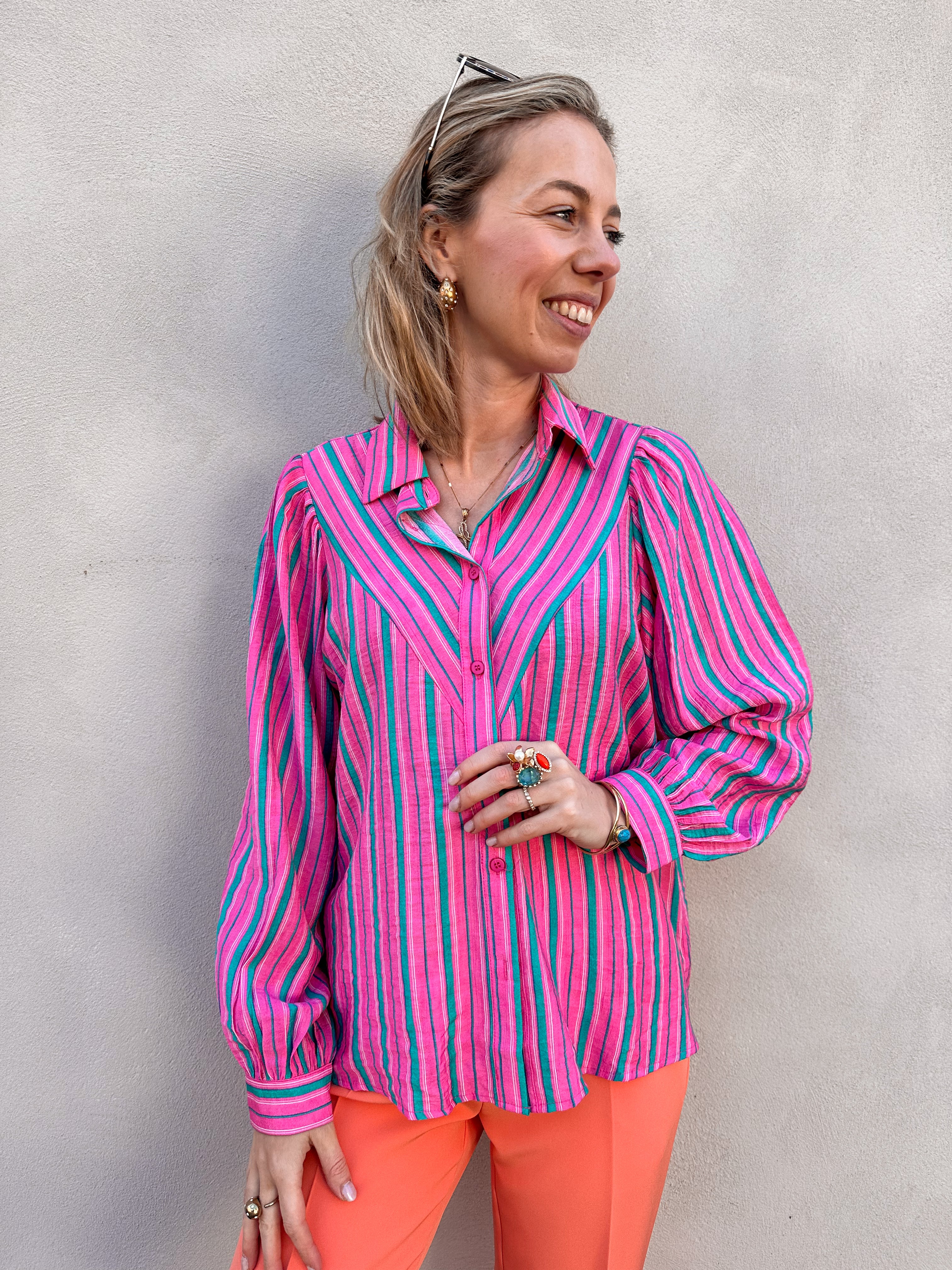 Gala blouse roze gestreept