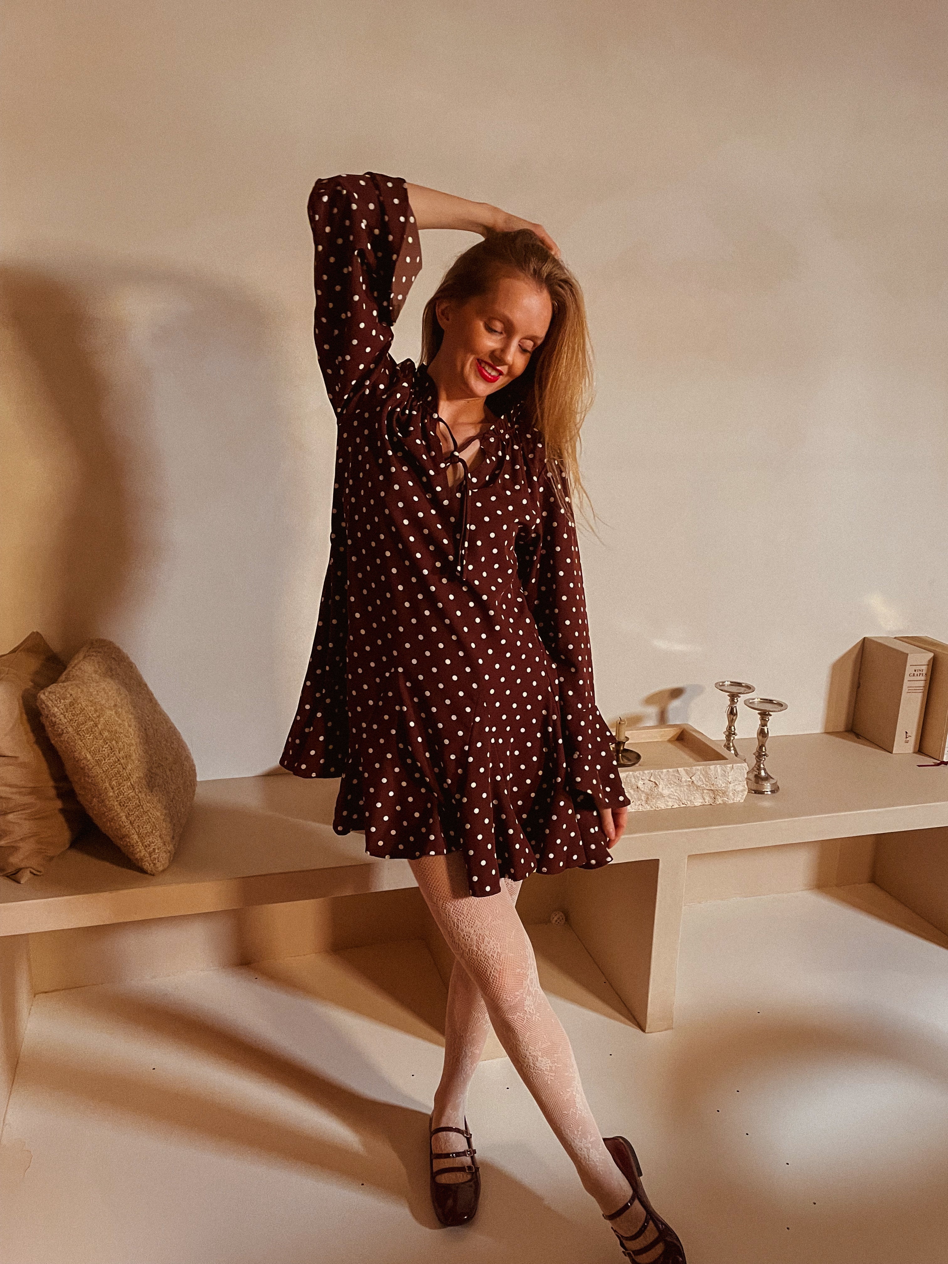 Amélie jurk bruin polka