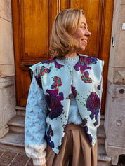 Metallic mouwloos jasje blauw