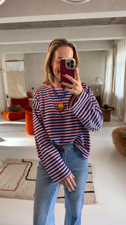 Mommy sweatshirt gestreept roze/blauw