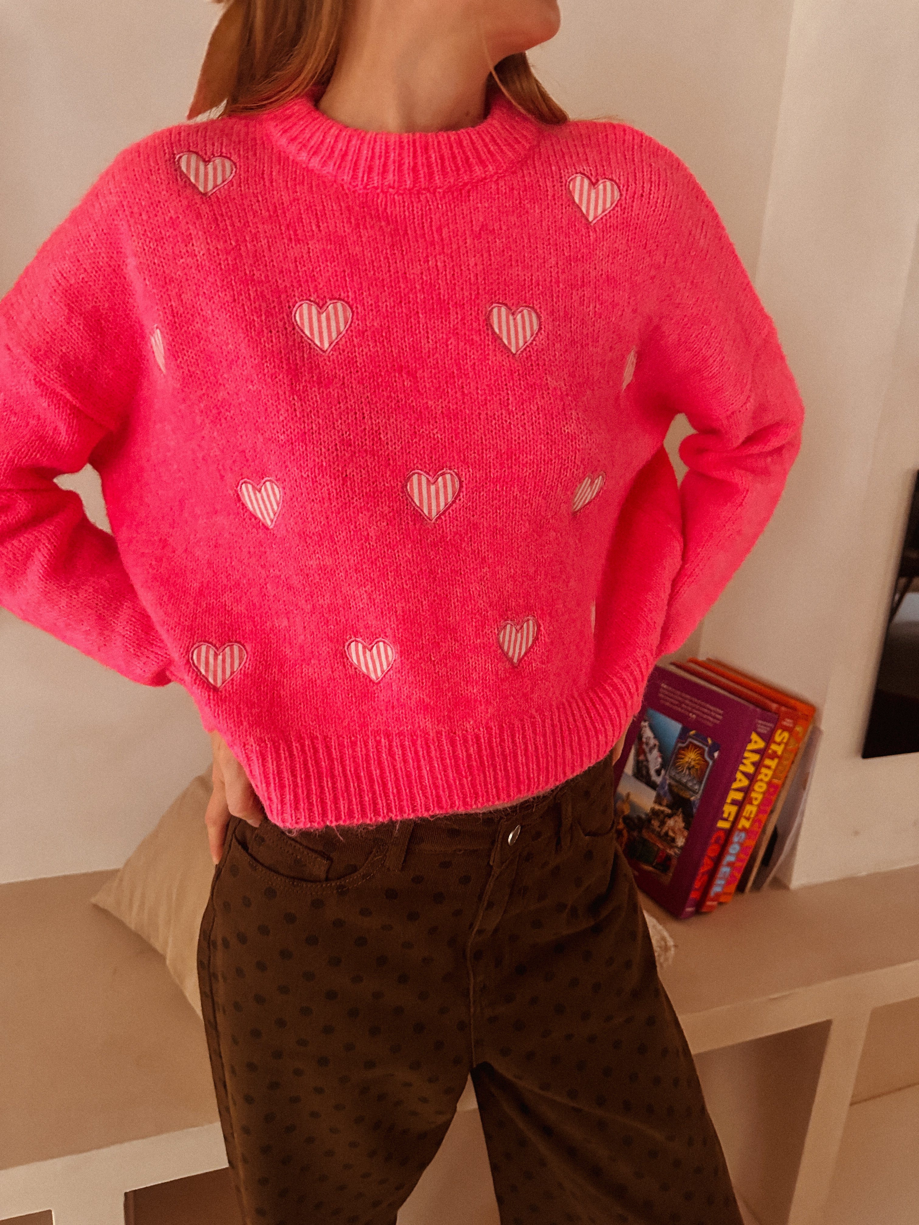 Leonie trui fluoroze hartjes