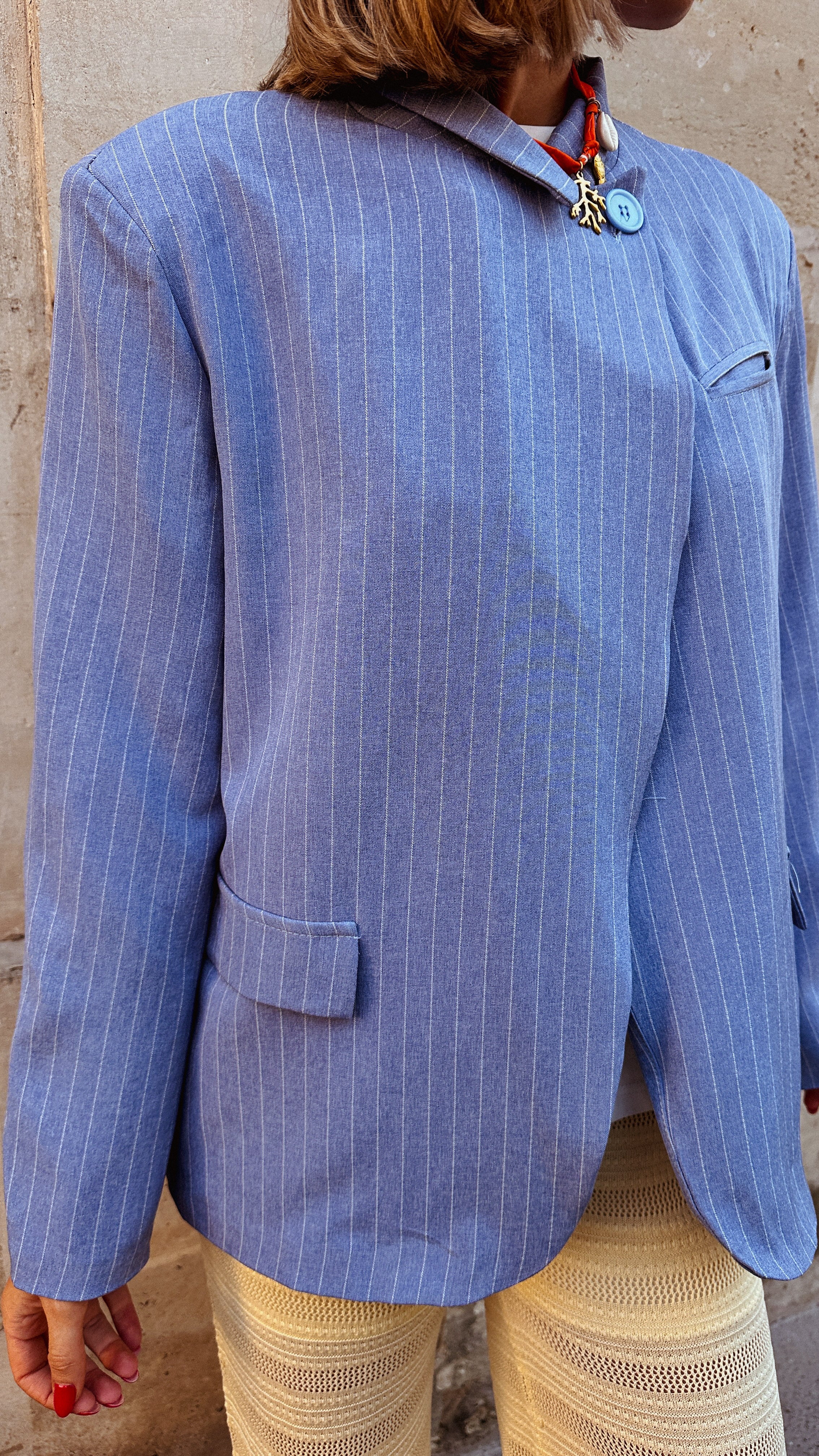 Zena wrap blazer denim blauw