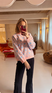 Elin trui met hartjes blauw/roze