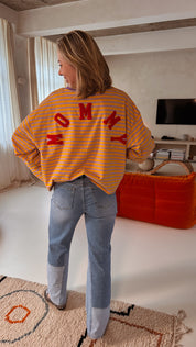 Mommy sweatshirt gestreept oranje/lila
