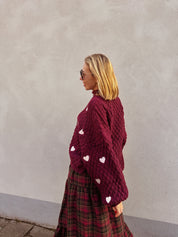 Daisy trui burgundy met hartjes