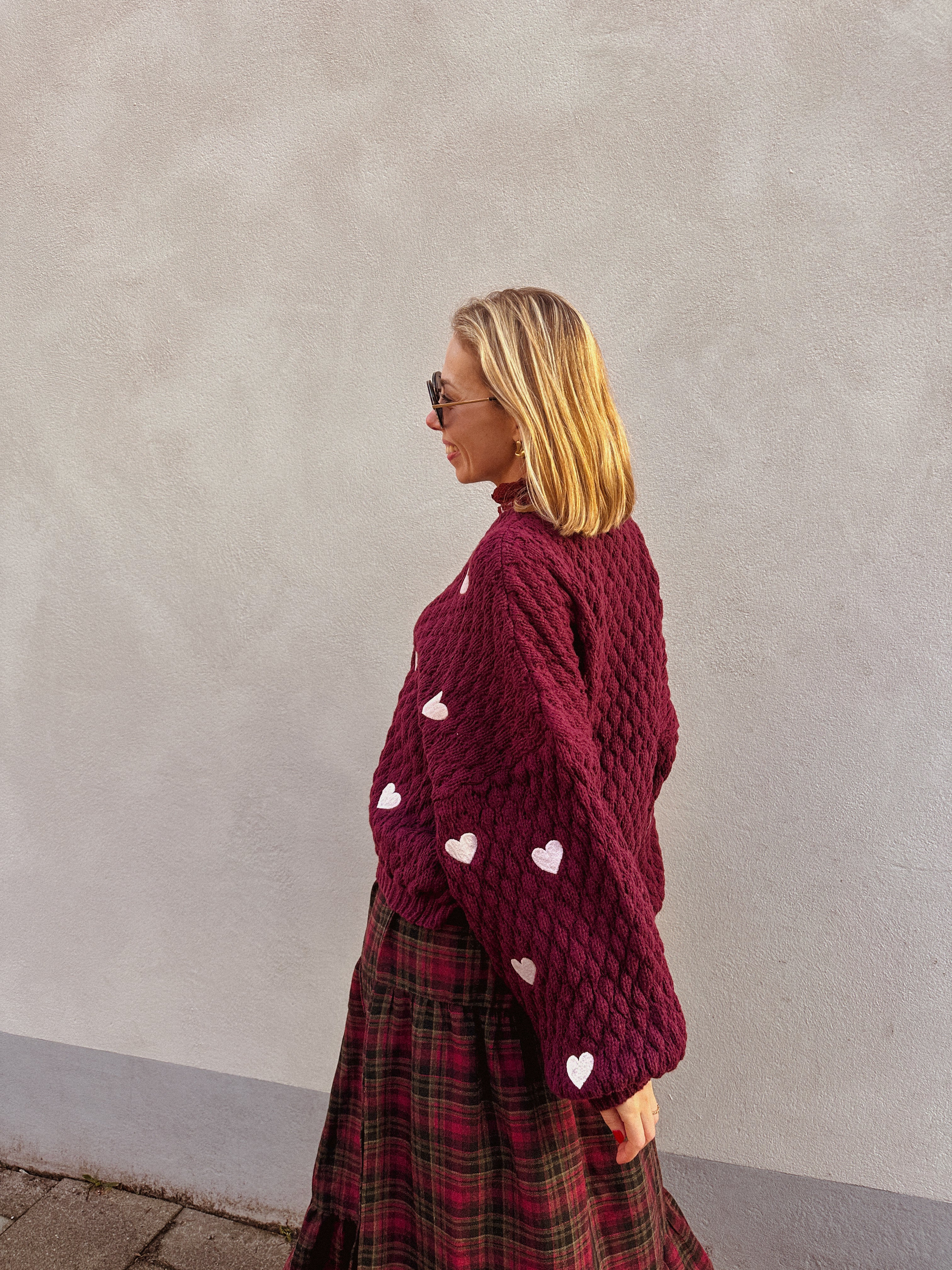 Daisy trui burgundy met hartjes