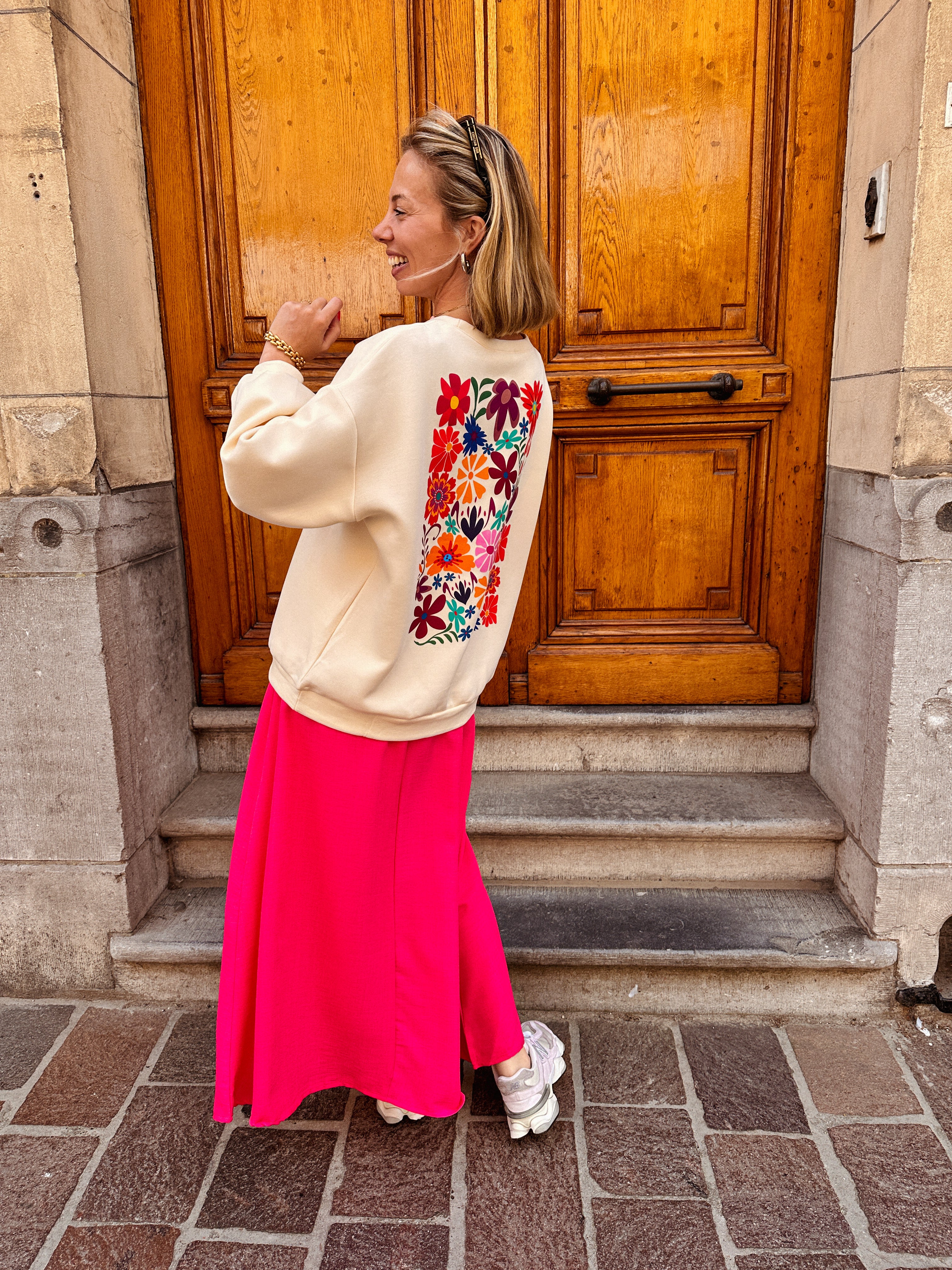 Azura sweater ecru gebloemd