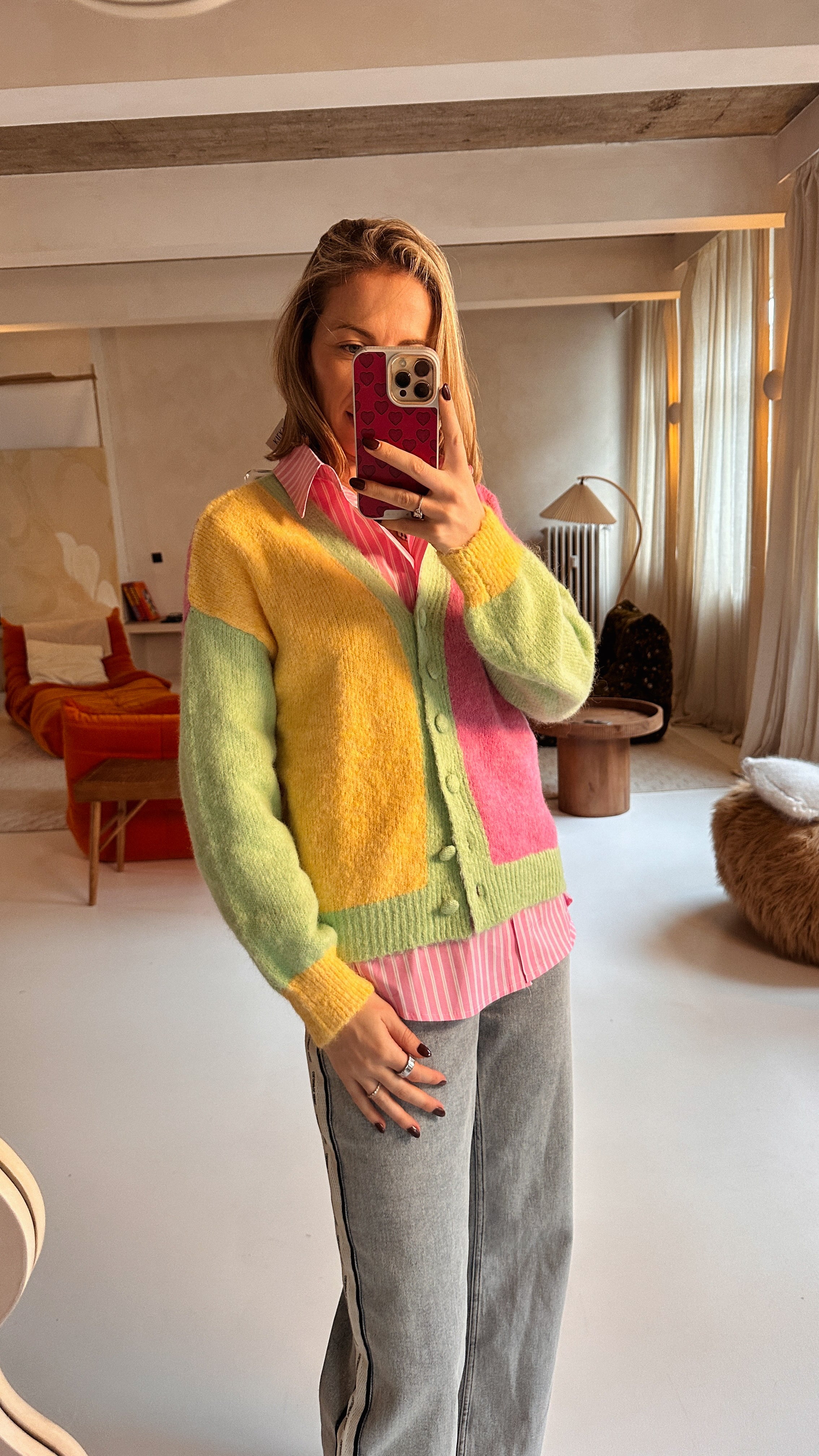 Sammie gilet geel/fuchsia/groen