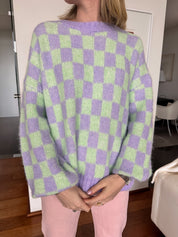 Romée trui lime/lila geruit