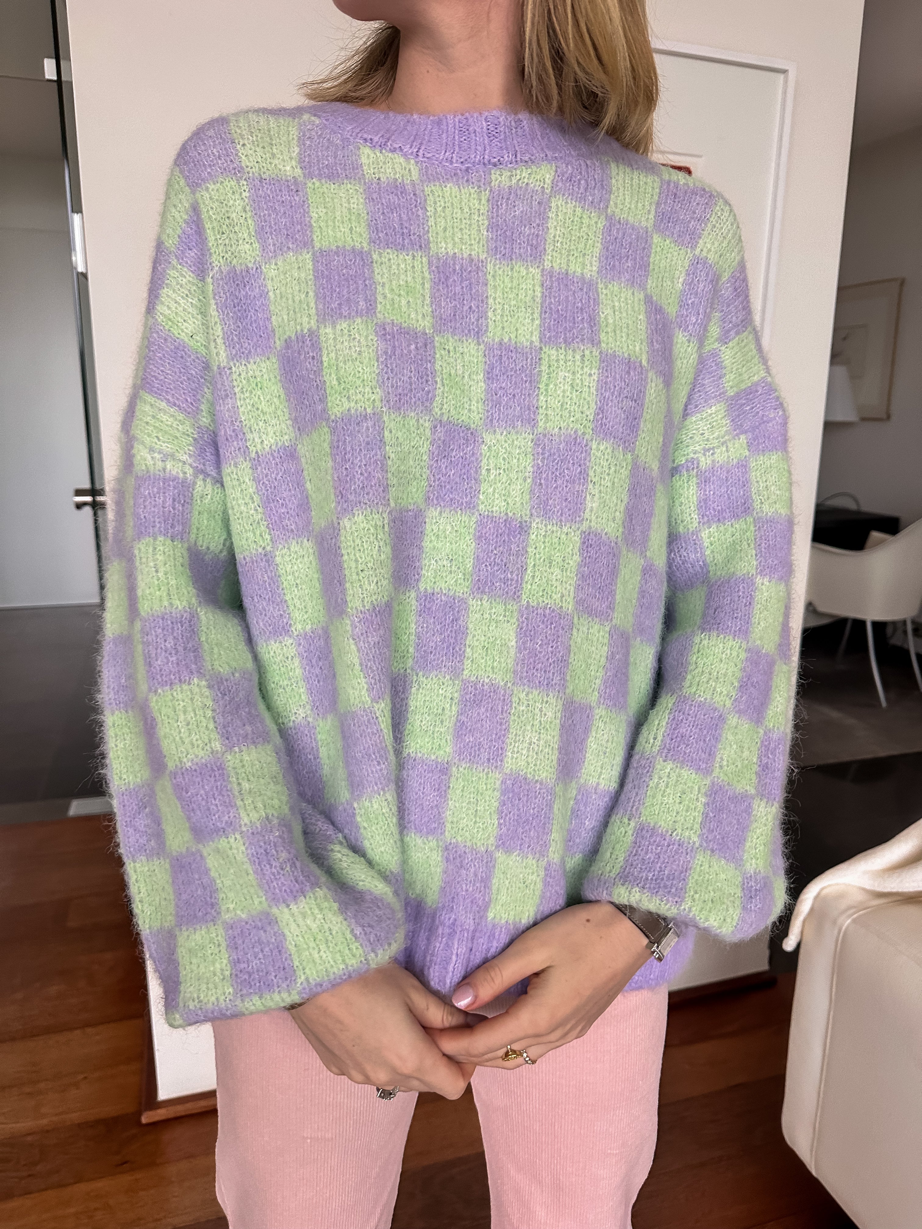 Romée trui lime/lila geruit