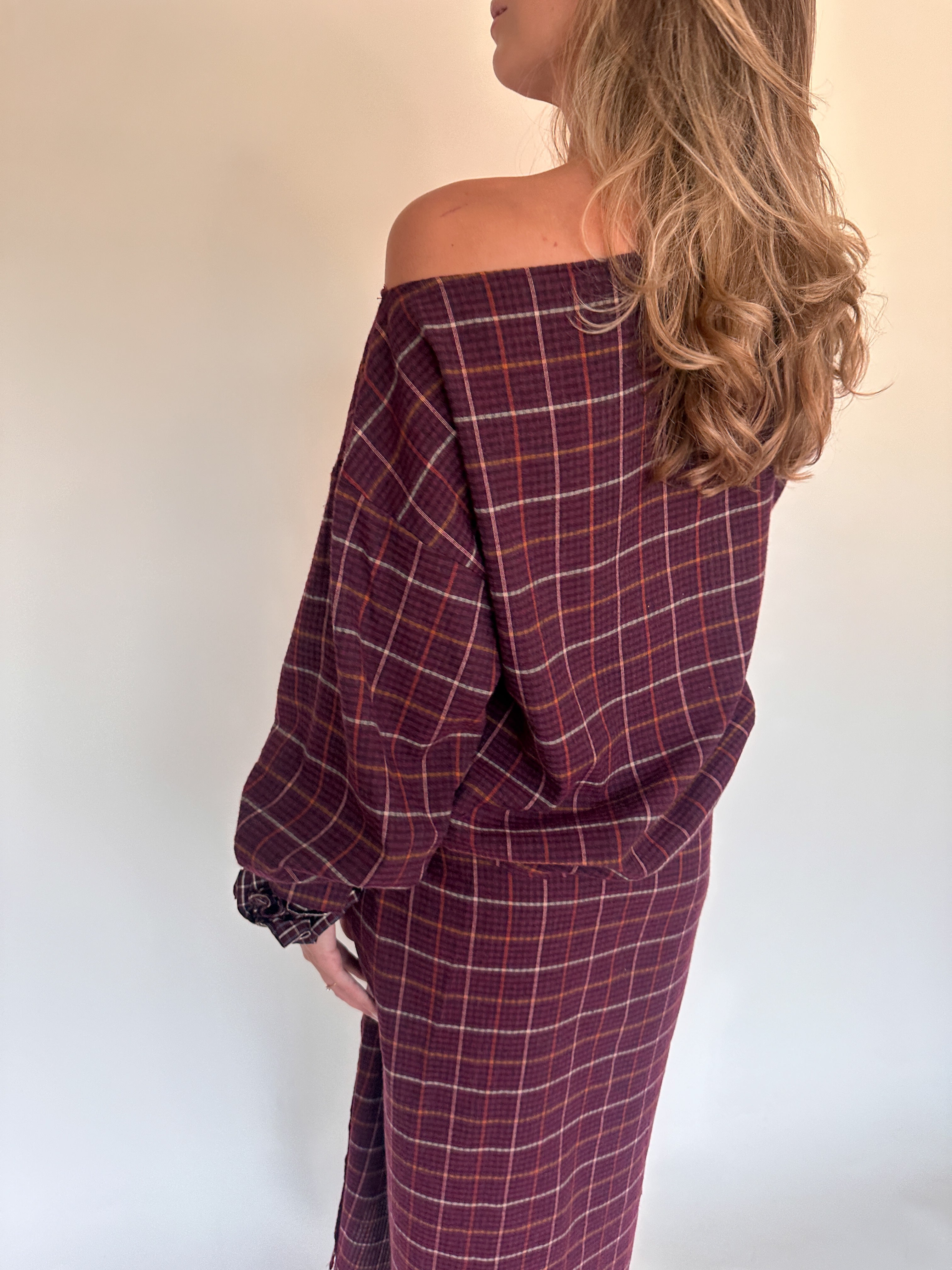 Romy blouse geruit burgundy