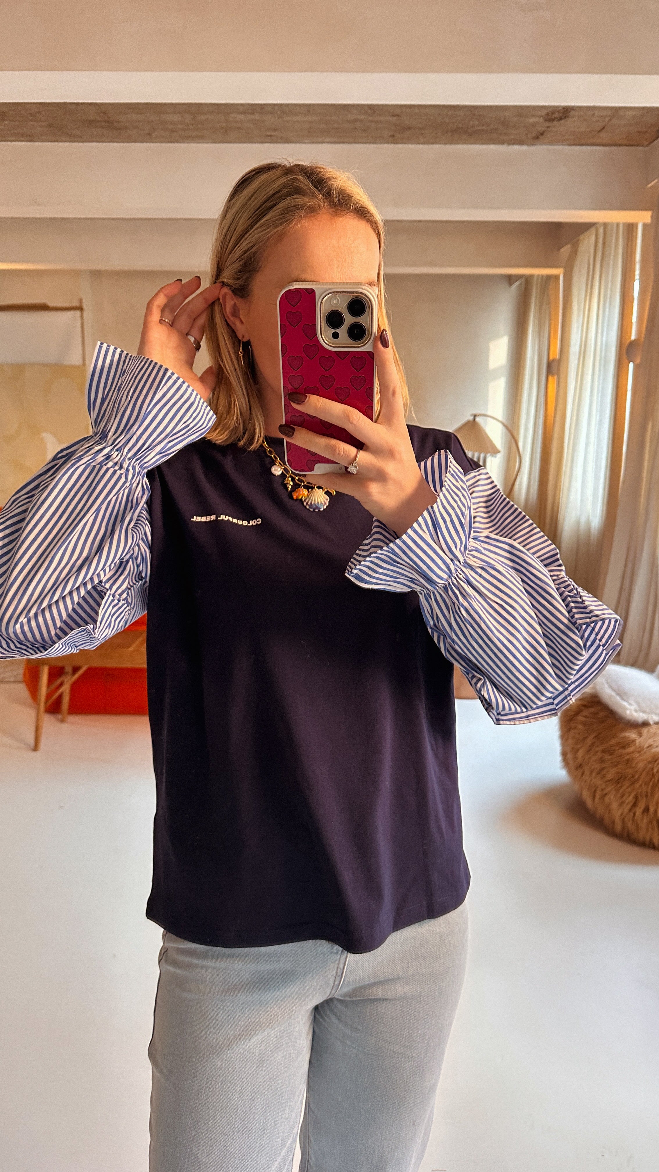 Colourful rebel sleeve top blauw