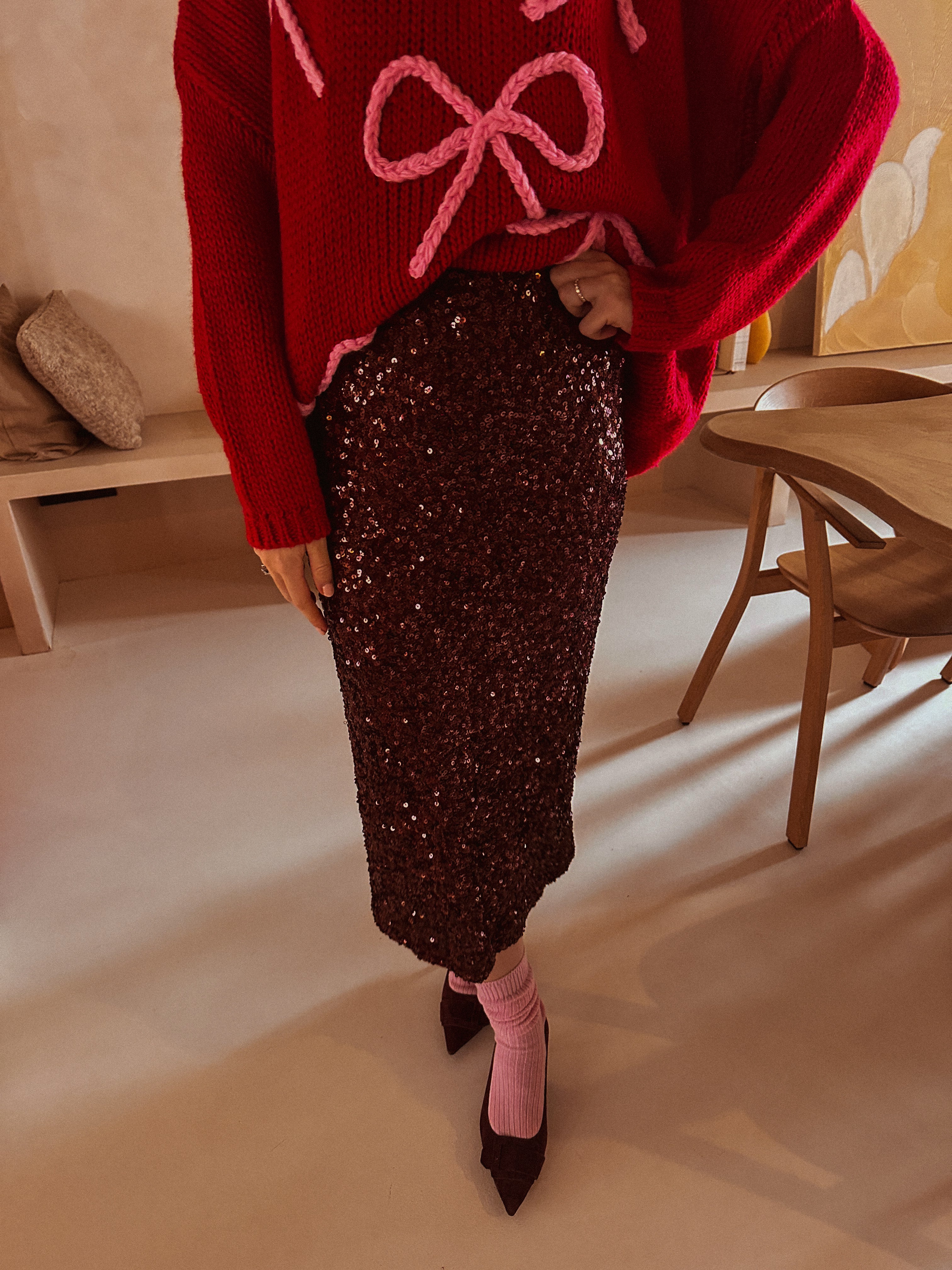 Jules rok Bordeaux pailletten 48-04278-W