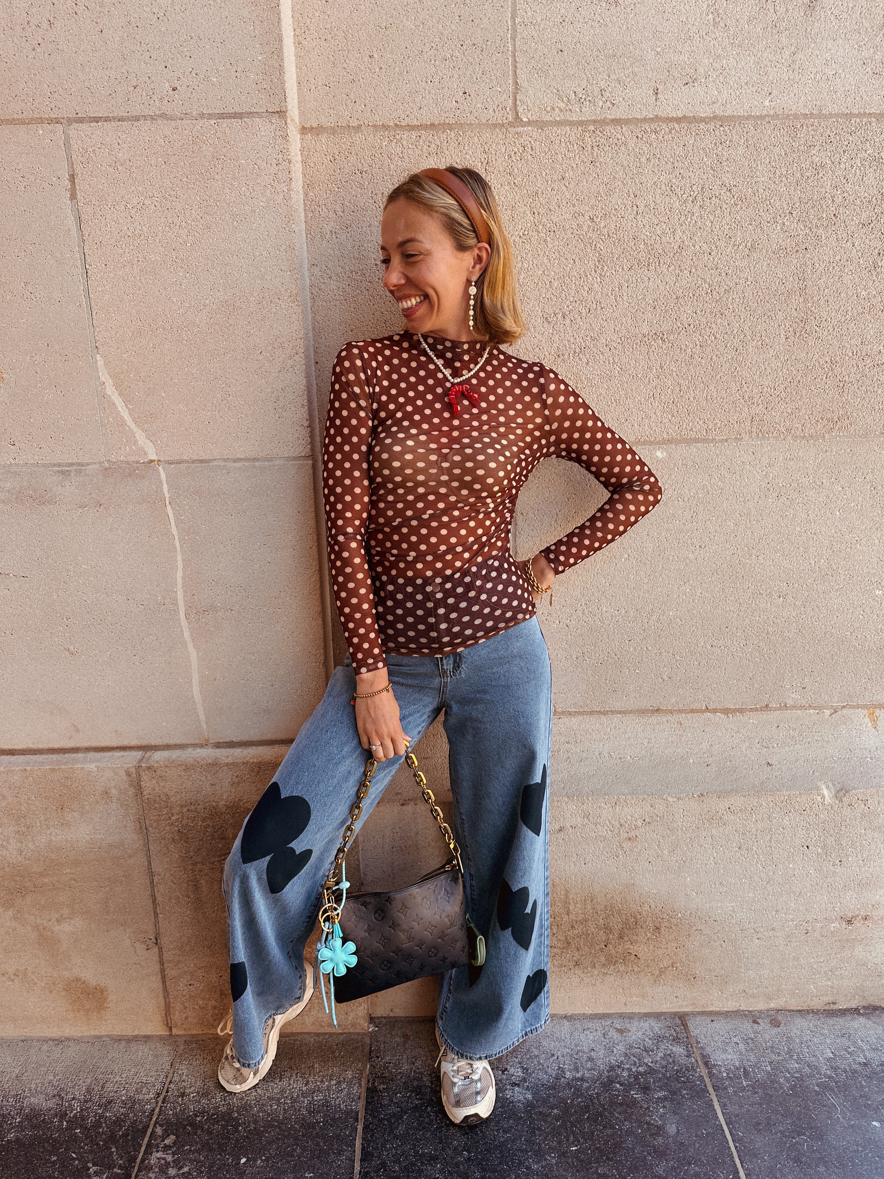 Polka top bruin