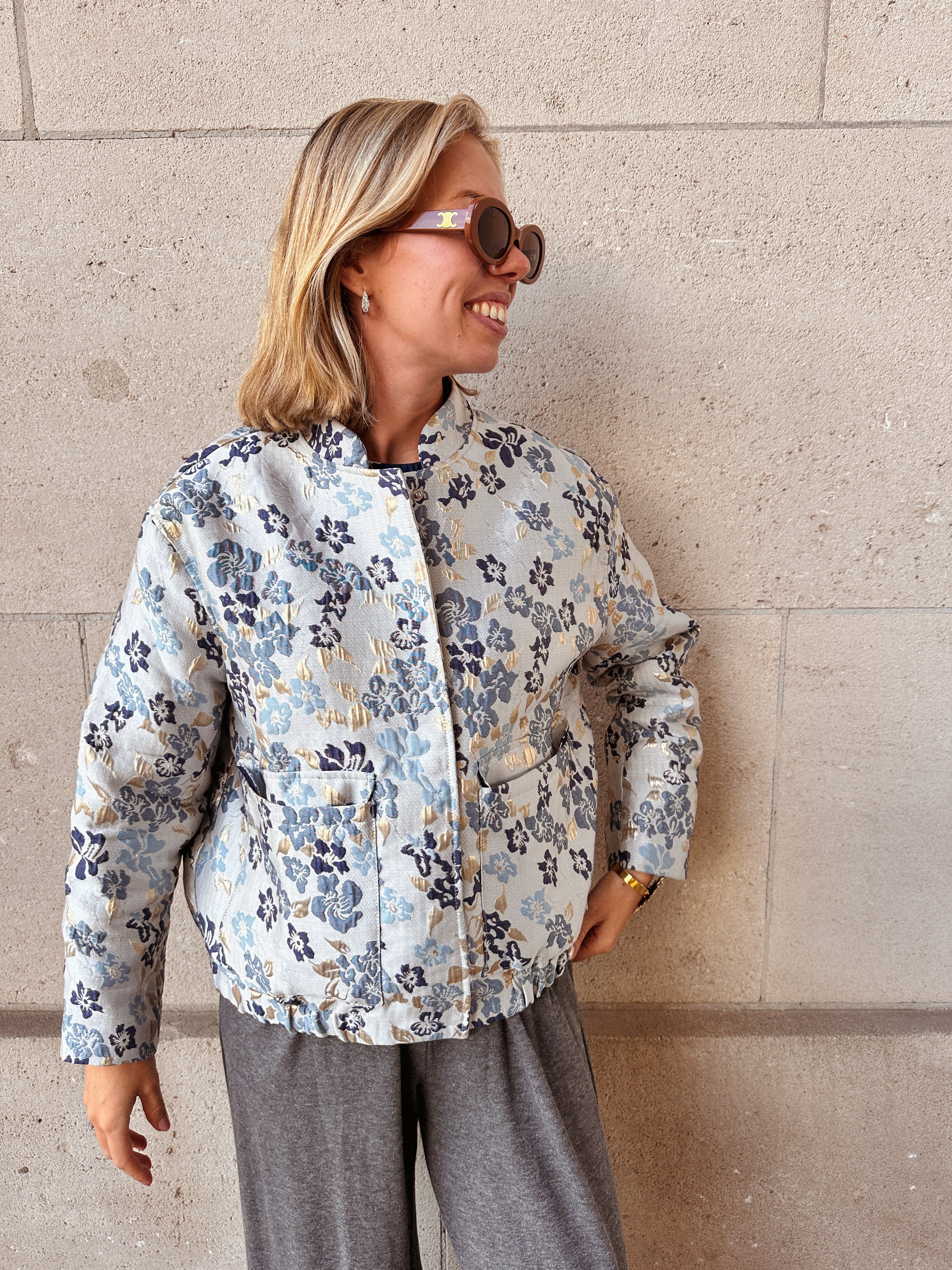 Lilou gebloemde bomberjacket blauw