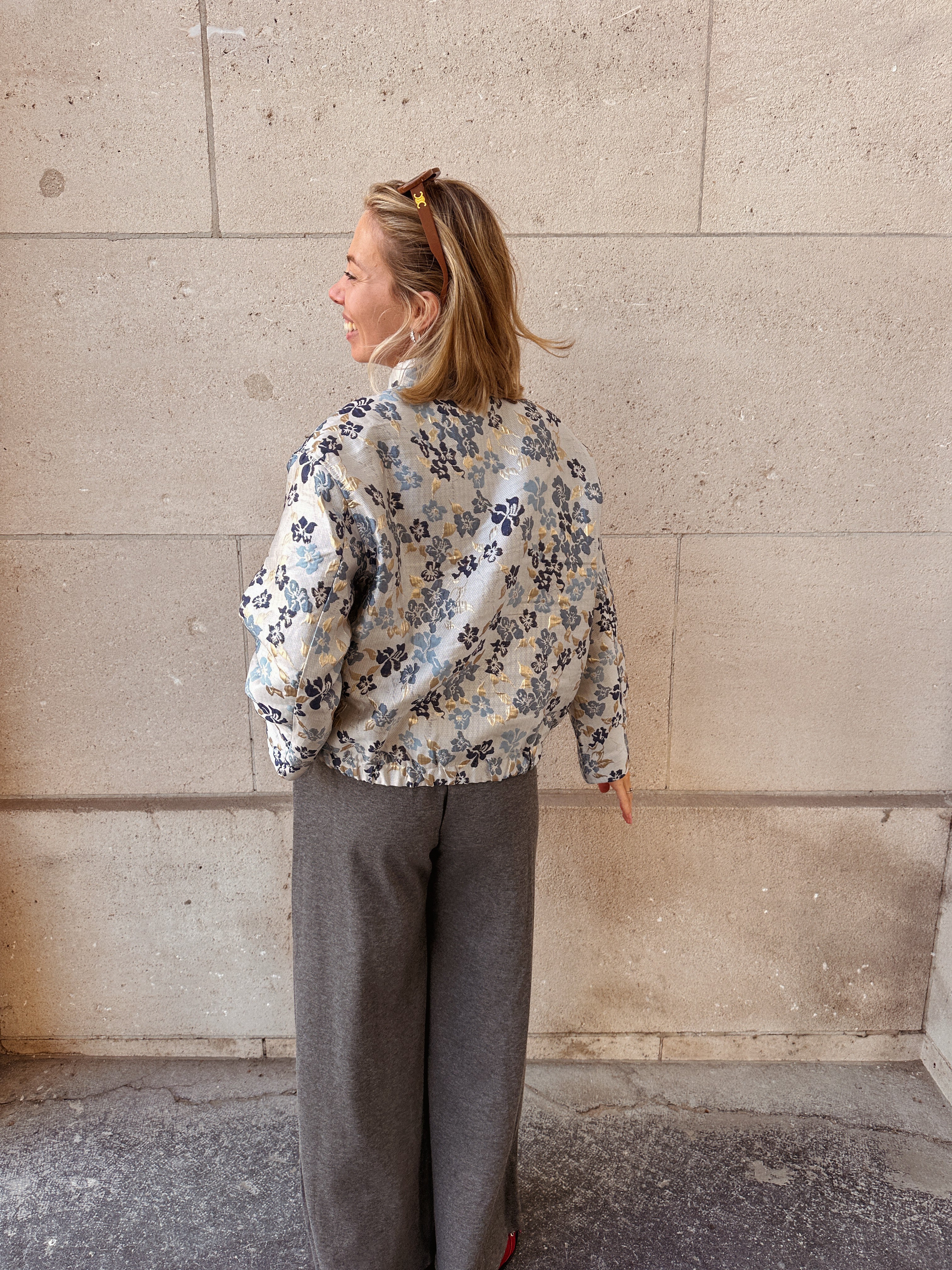 Lilou gebloemde bomberjacket blauw