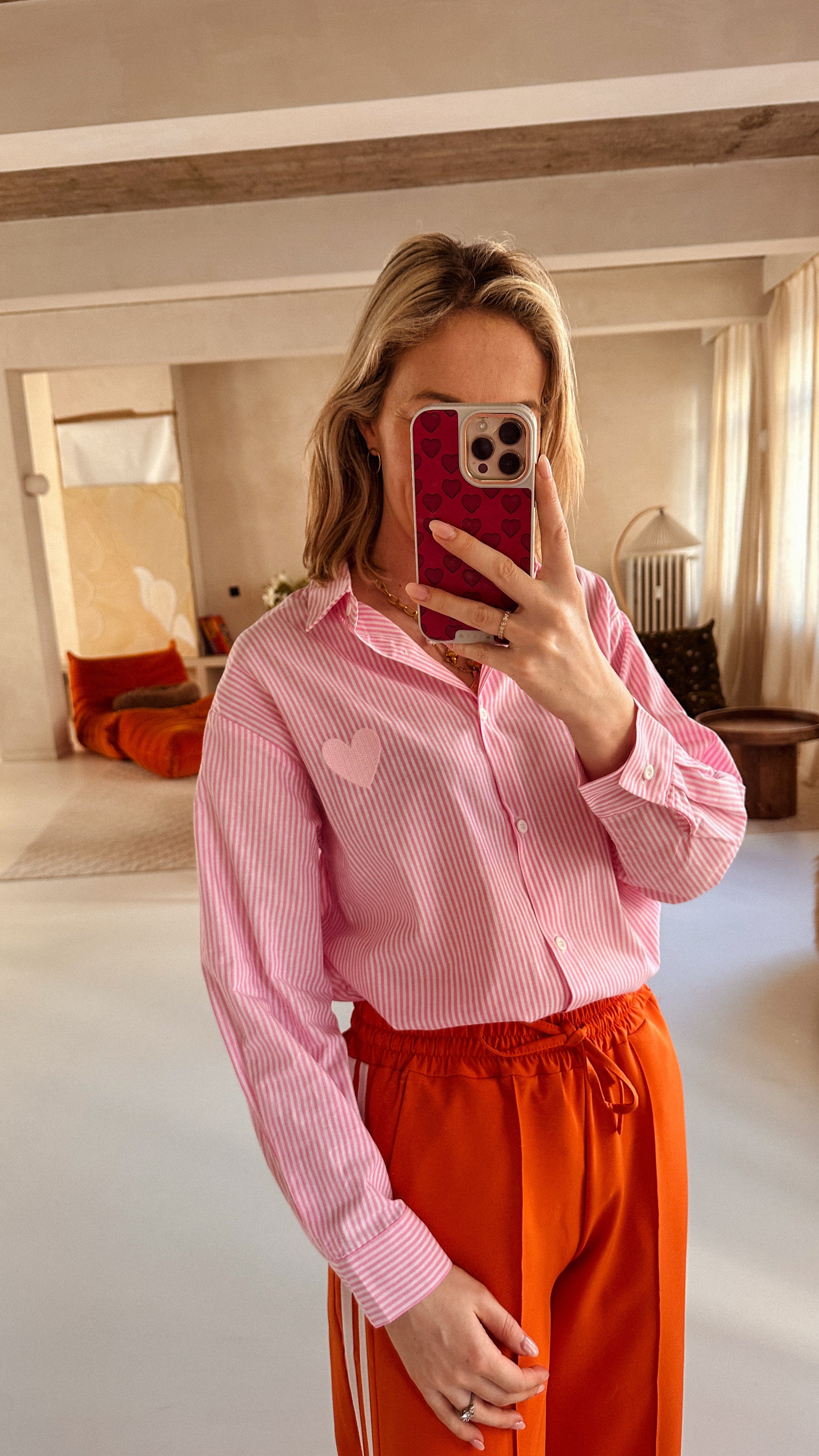 Lana blouse roze gestreept