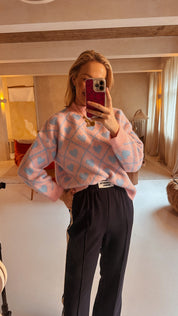 Elin trui met hartjes blauw/roze