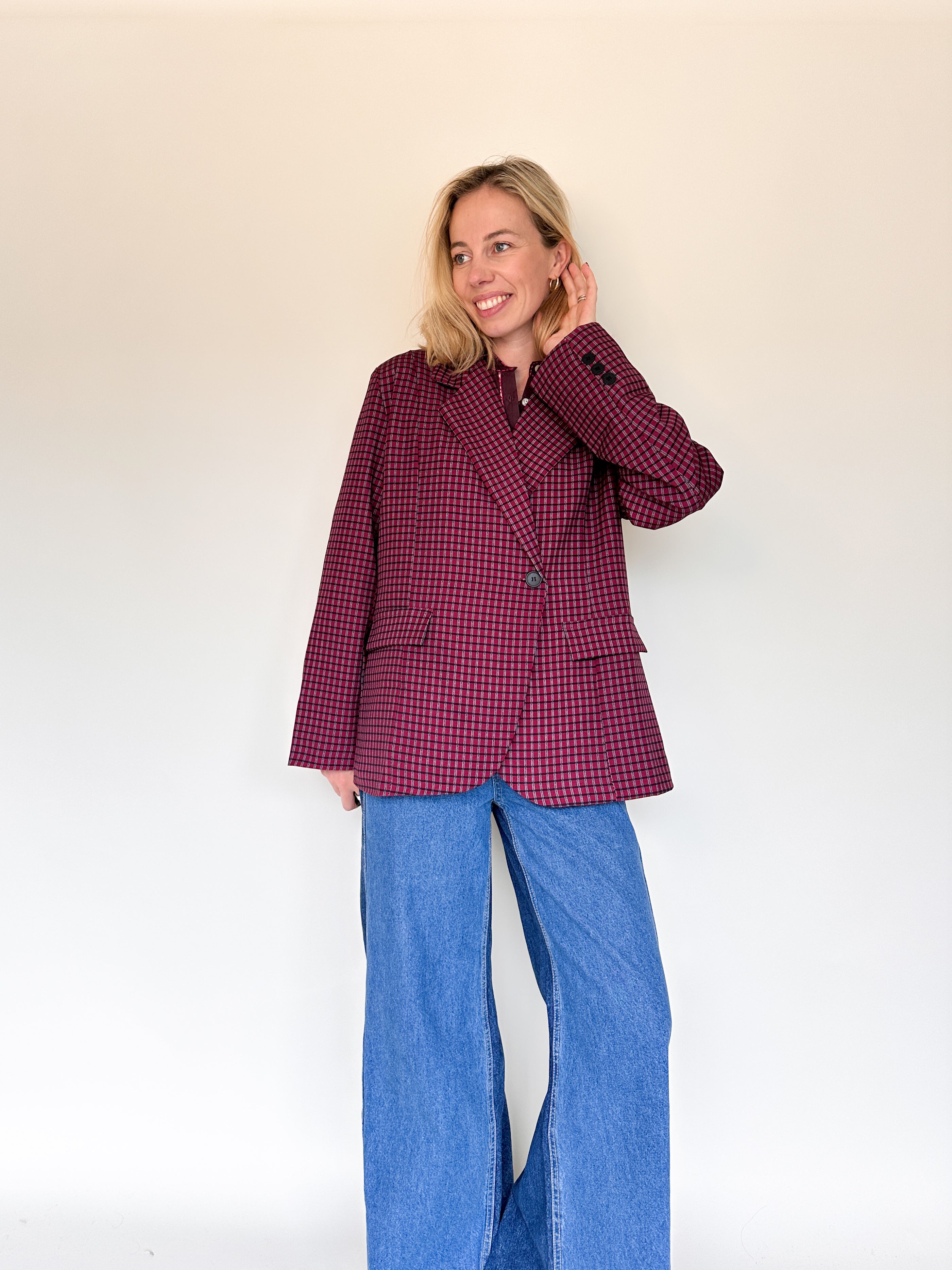 Lina blazer geruit burgundy