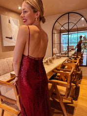 Lea jurk burgundy pailletten