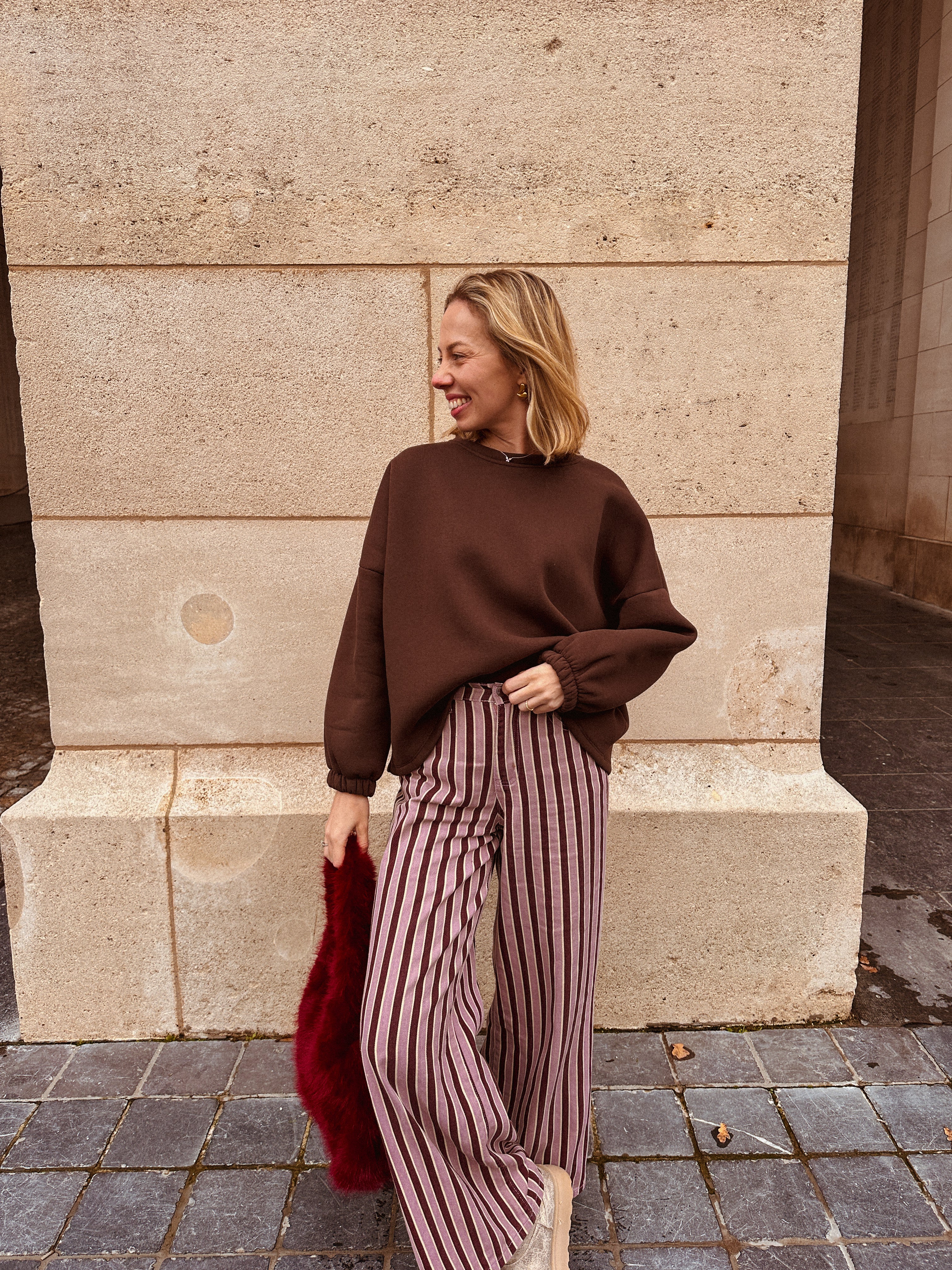 Copine sweater bruin/roze