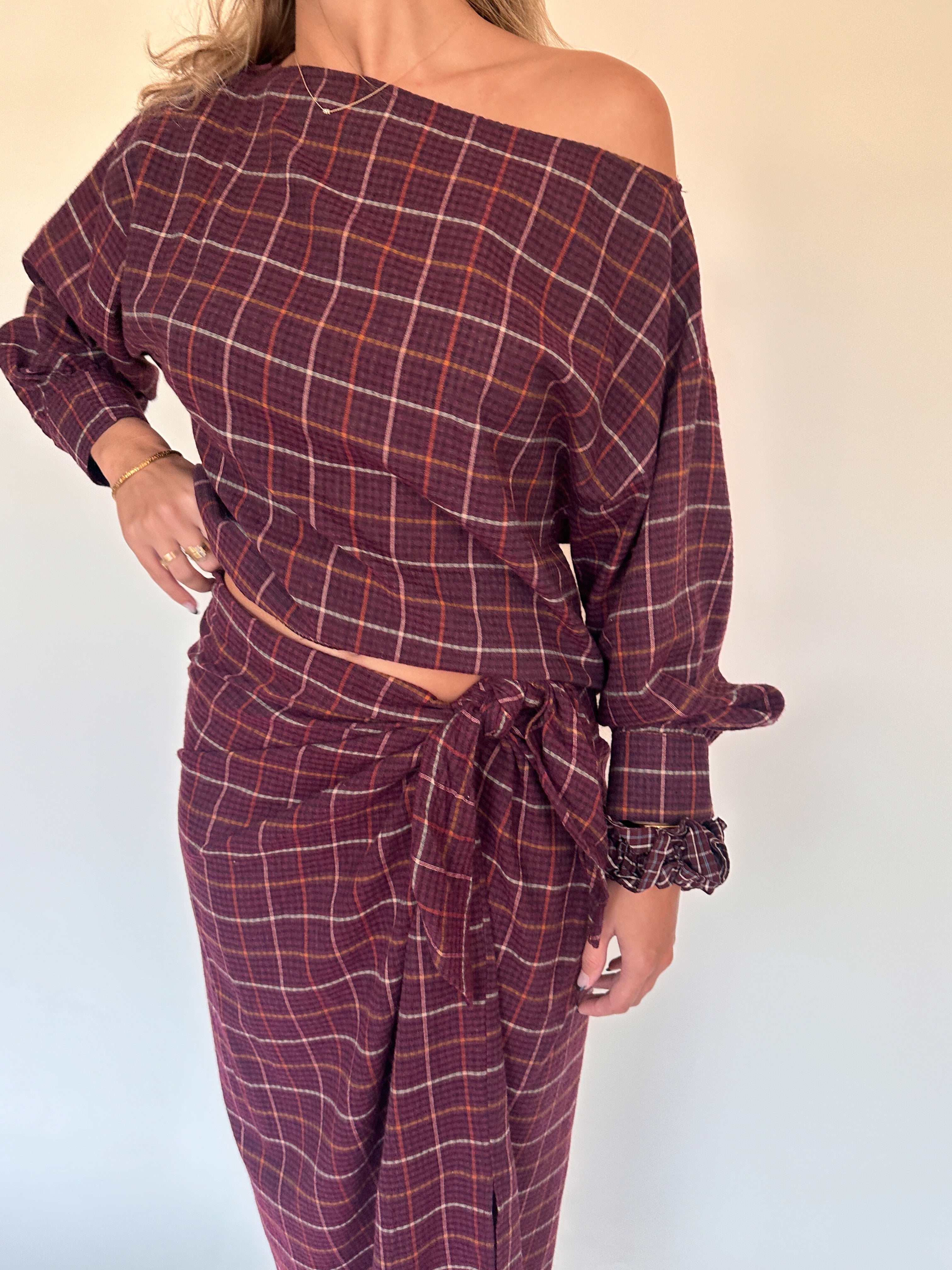 Romy blouse geruit burgundy