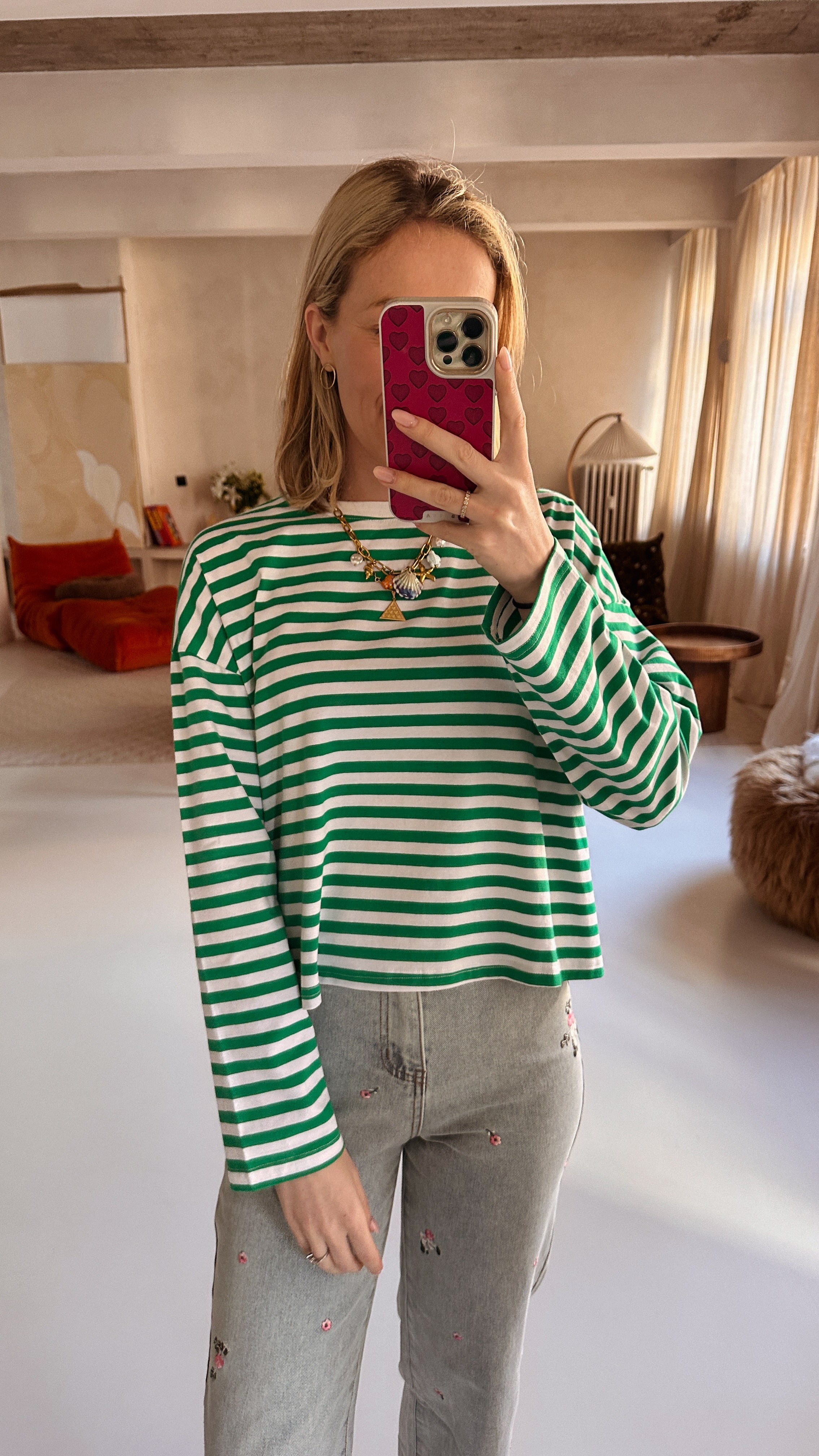 Striped longsleeve groen/ecru