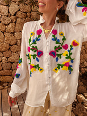 Zola witte blouse met getufte bloemen