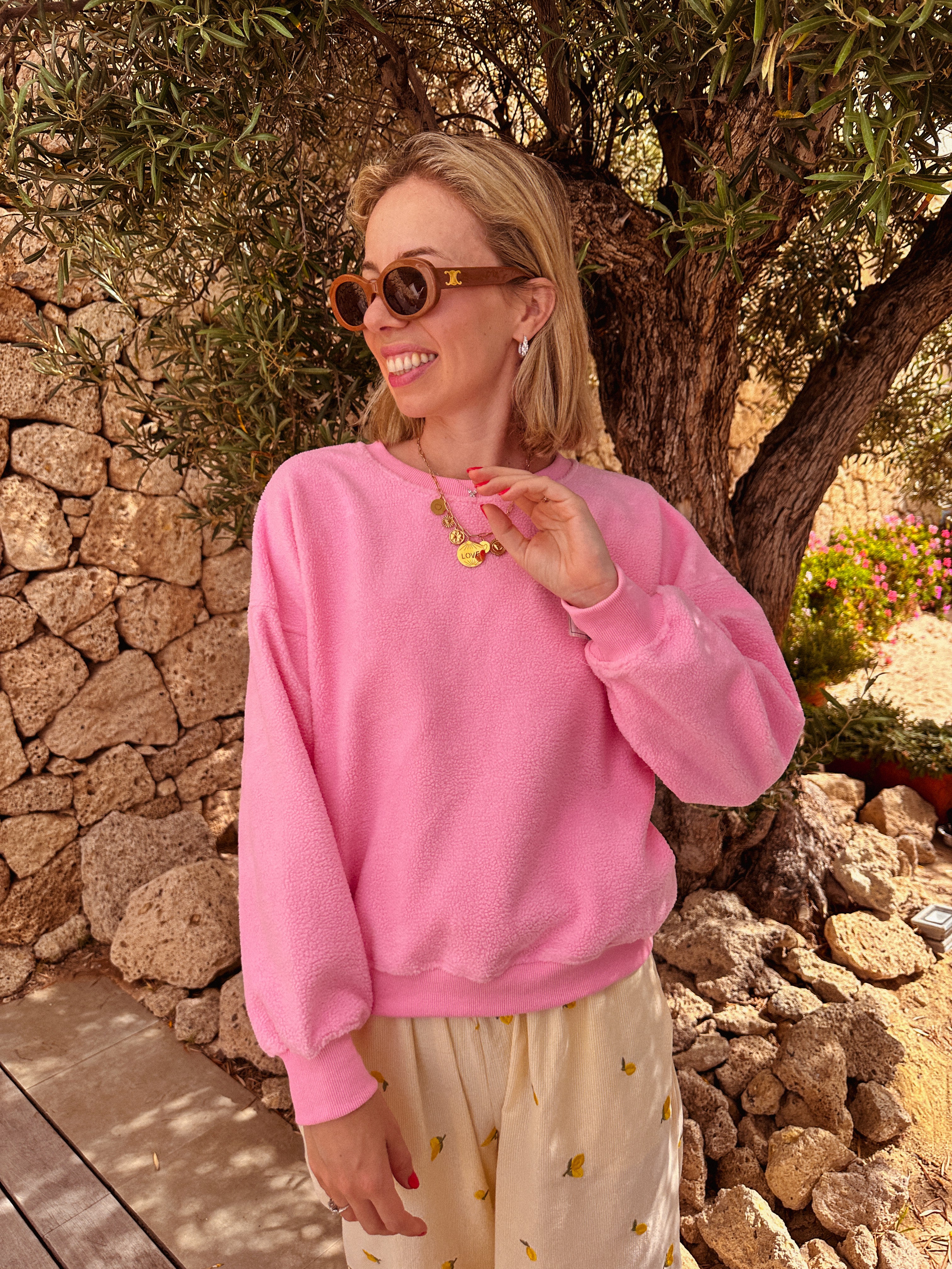 Axelle teddy trui licht roze