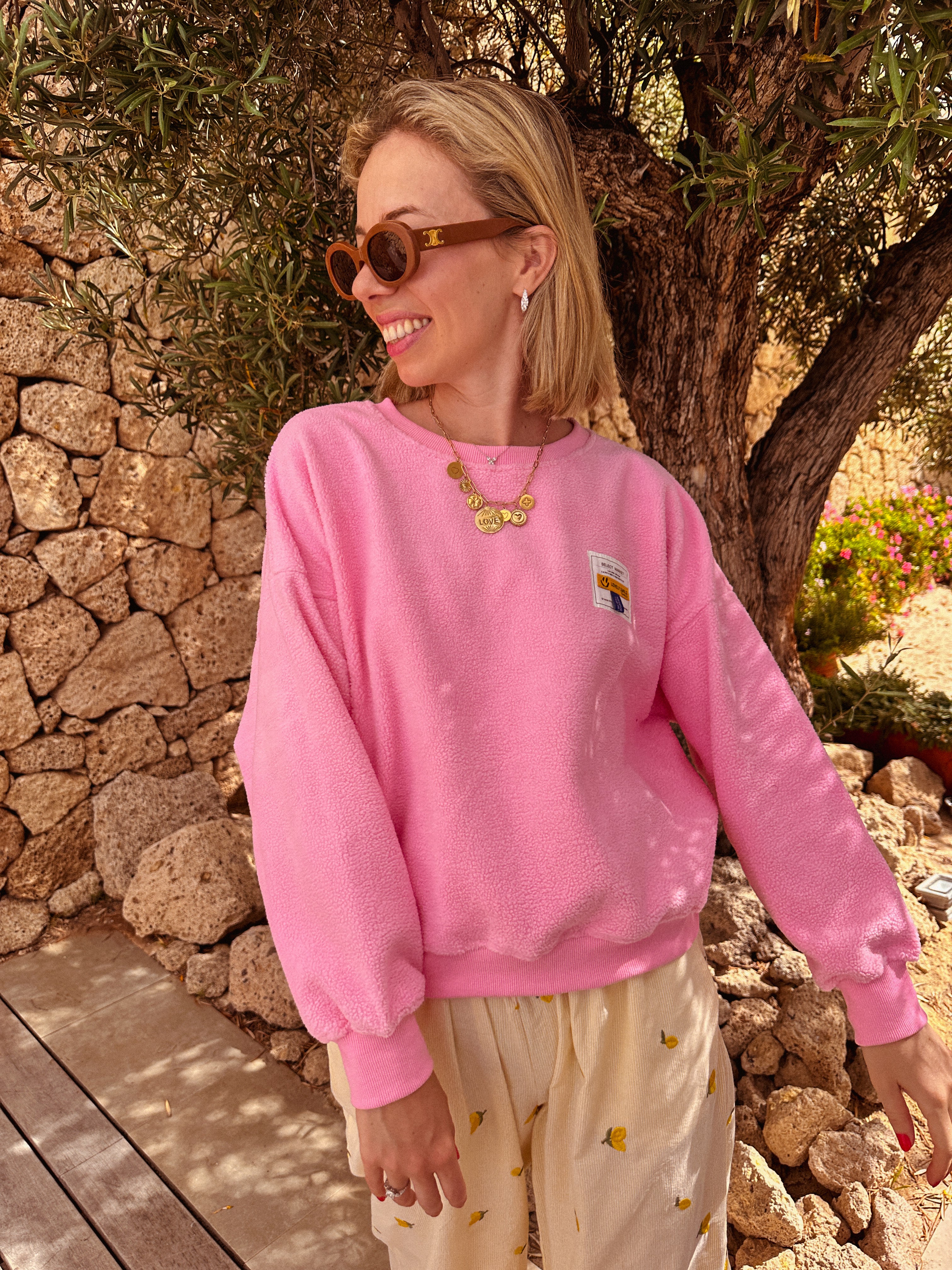 Axelle teddy trui licht roze