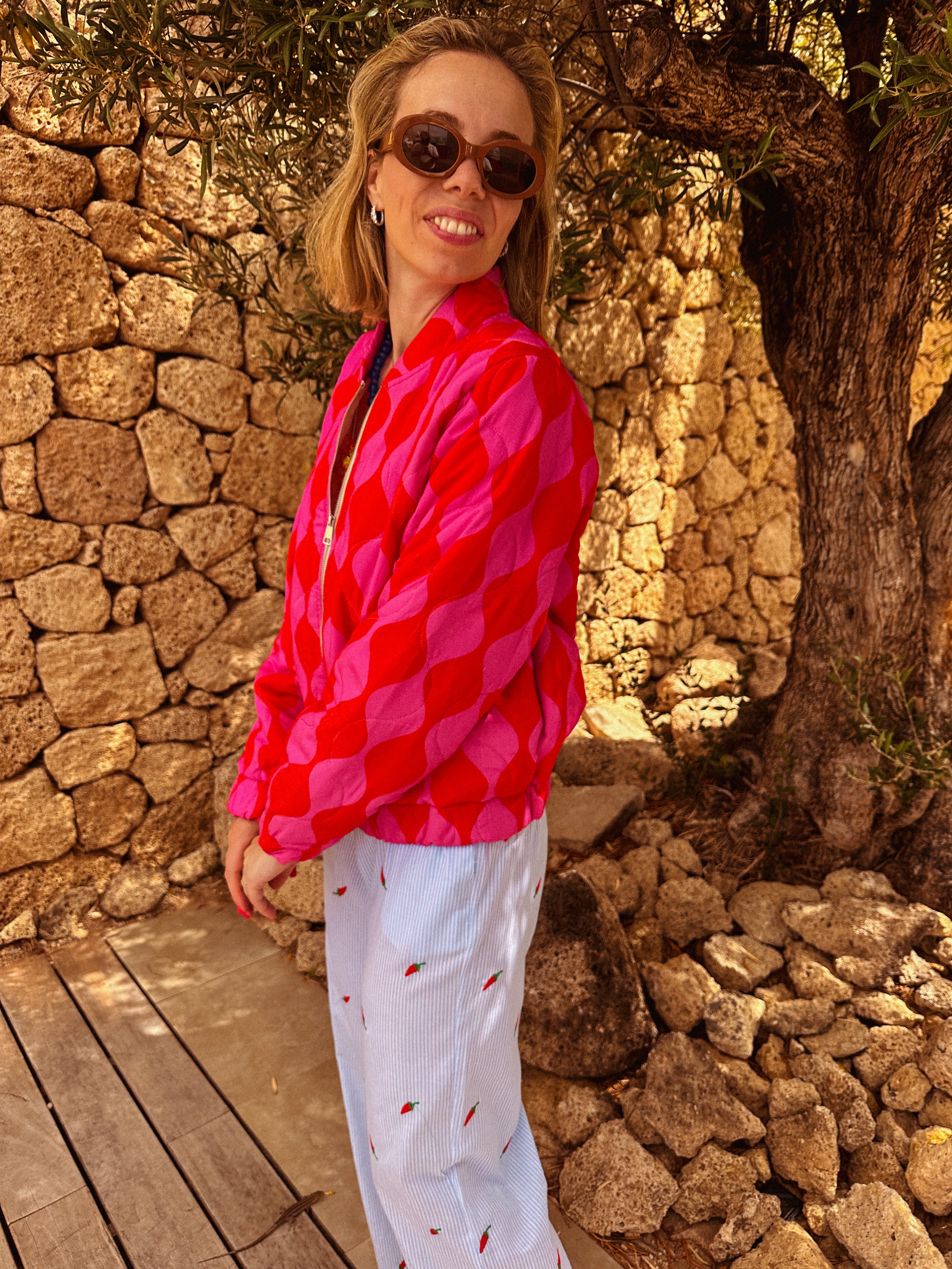 Loes Bomberjacket bright oranje/ roze