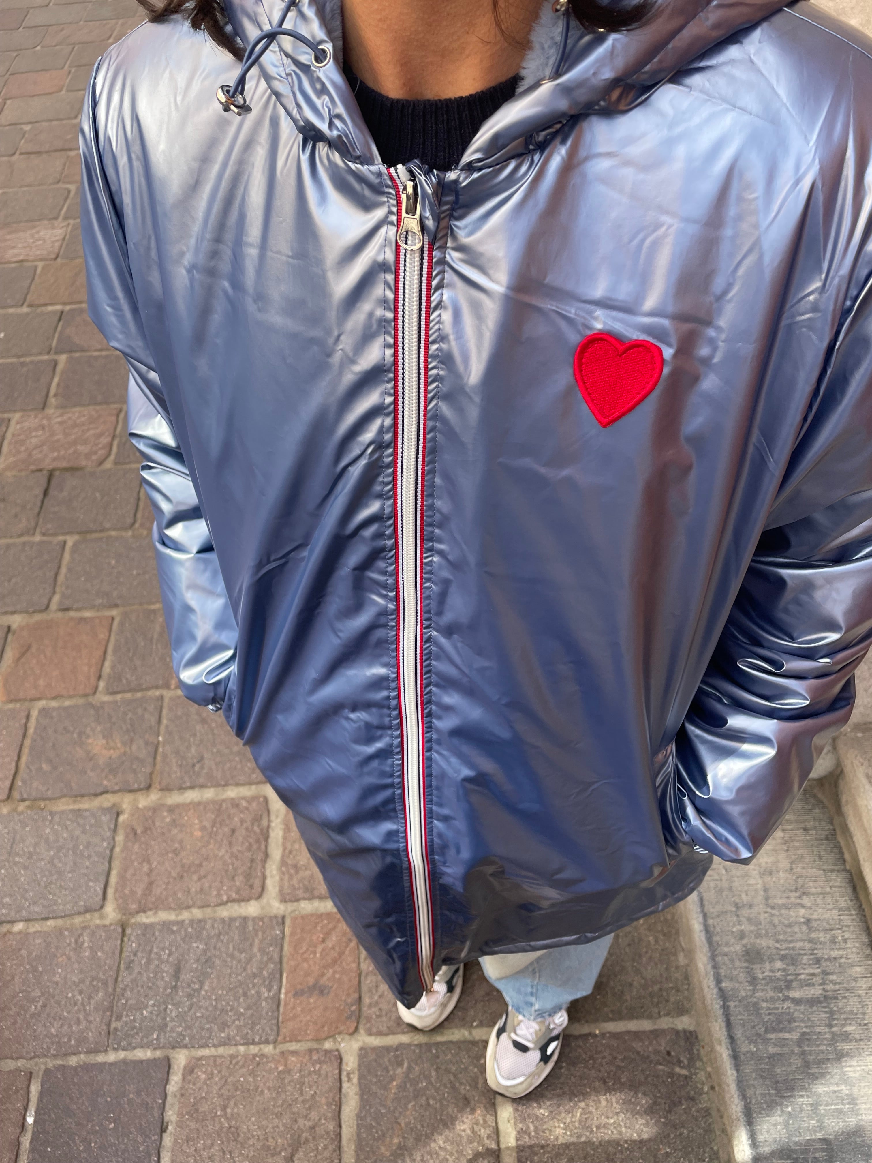 Metallic regenjas blauw