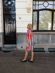 Elara gestreepte katoenen jurk blauw/oranje