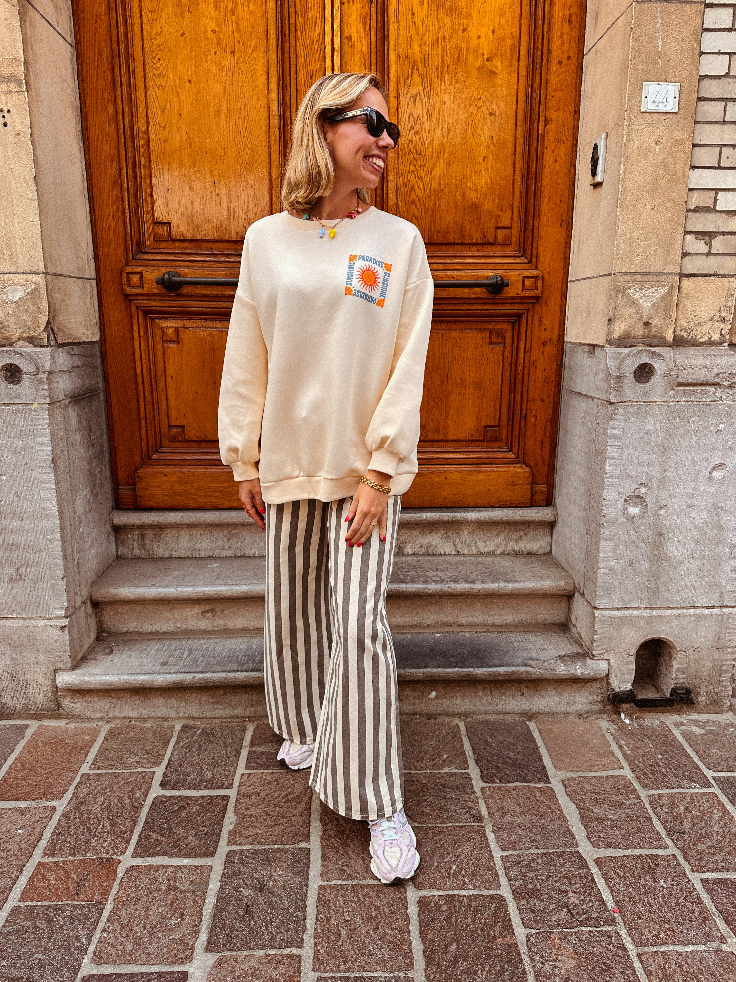 Solène jeans gestreept wit/ grijs