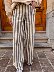 Solène jeans gestreept wit/ grijs