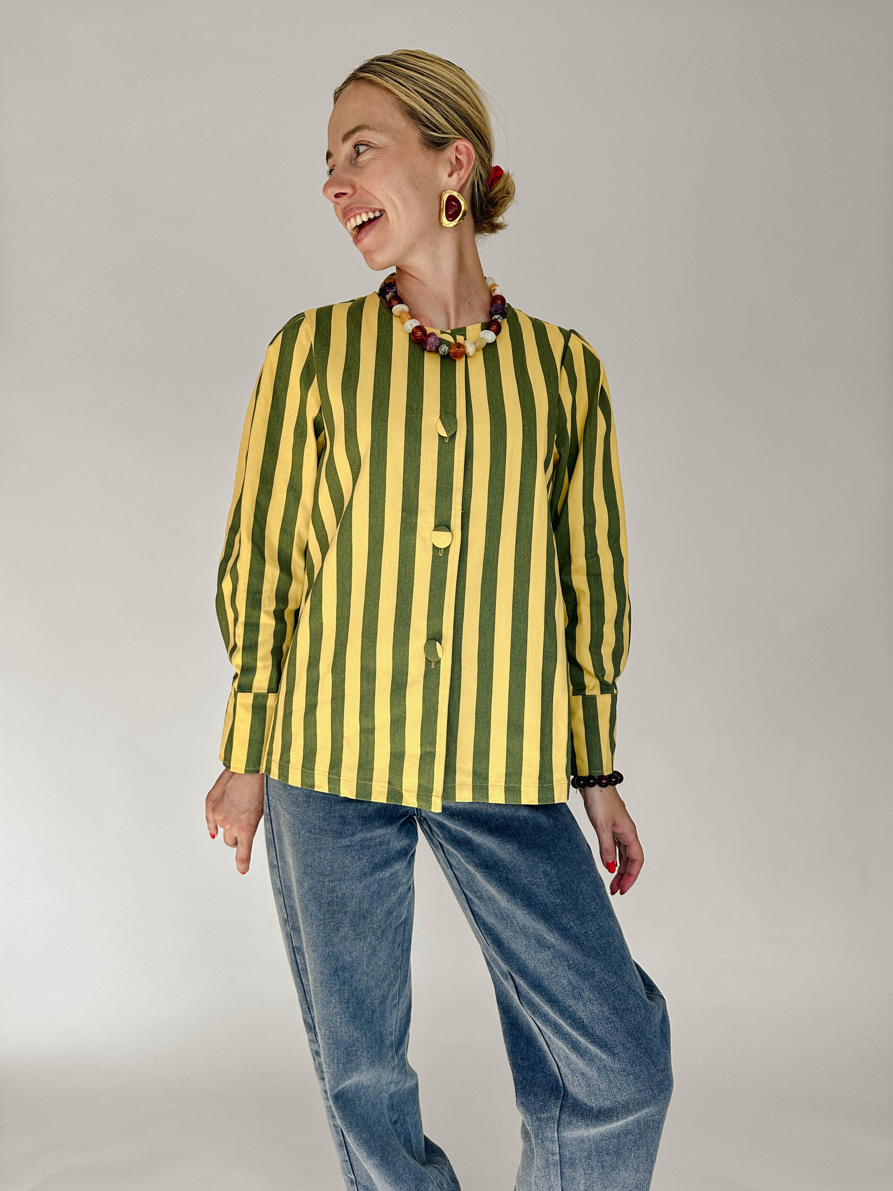 Lisa blouse gestreept geel/ groen