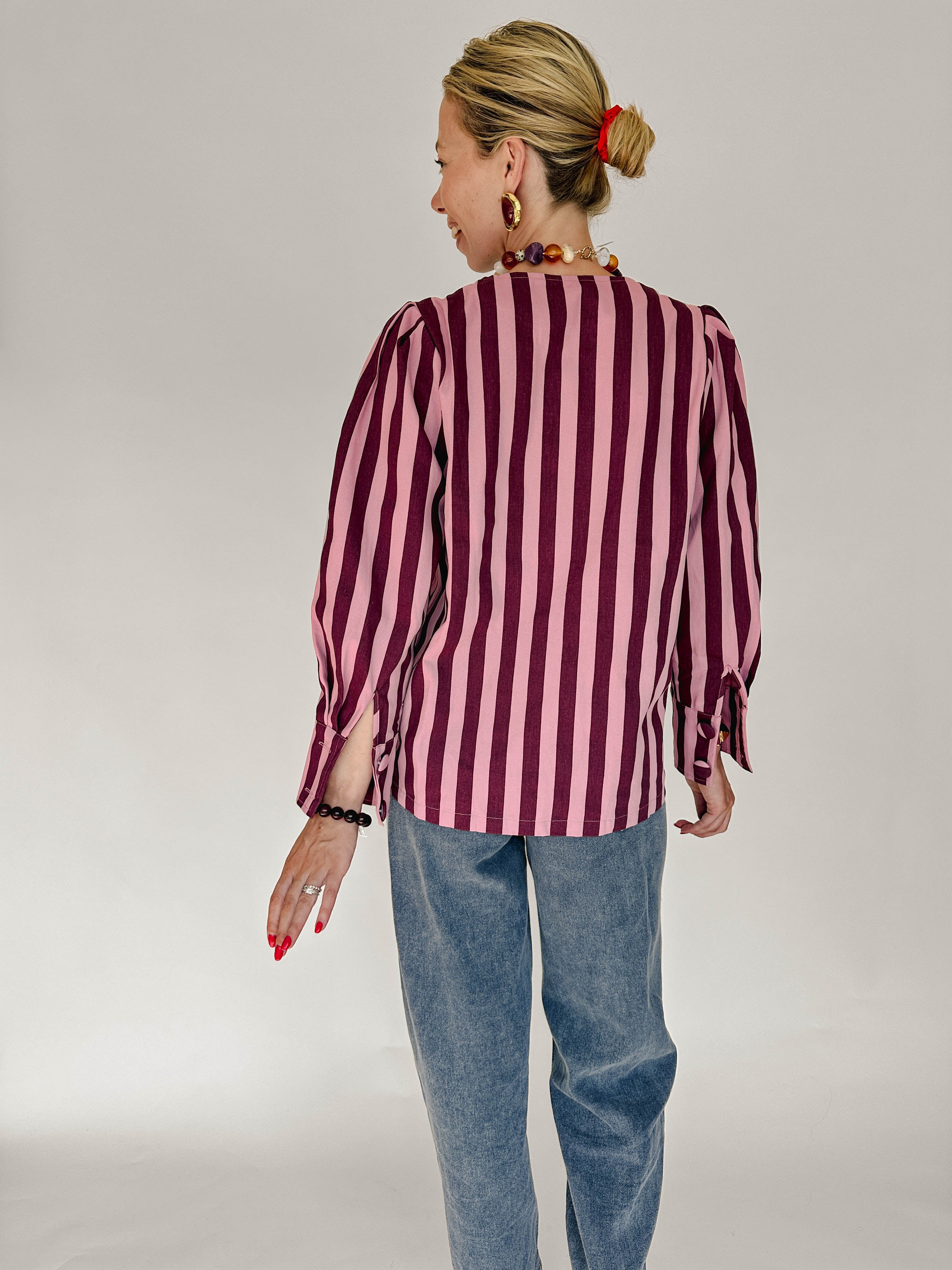 Lisa blouse gestreept roze/ burgundy