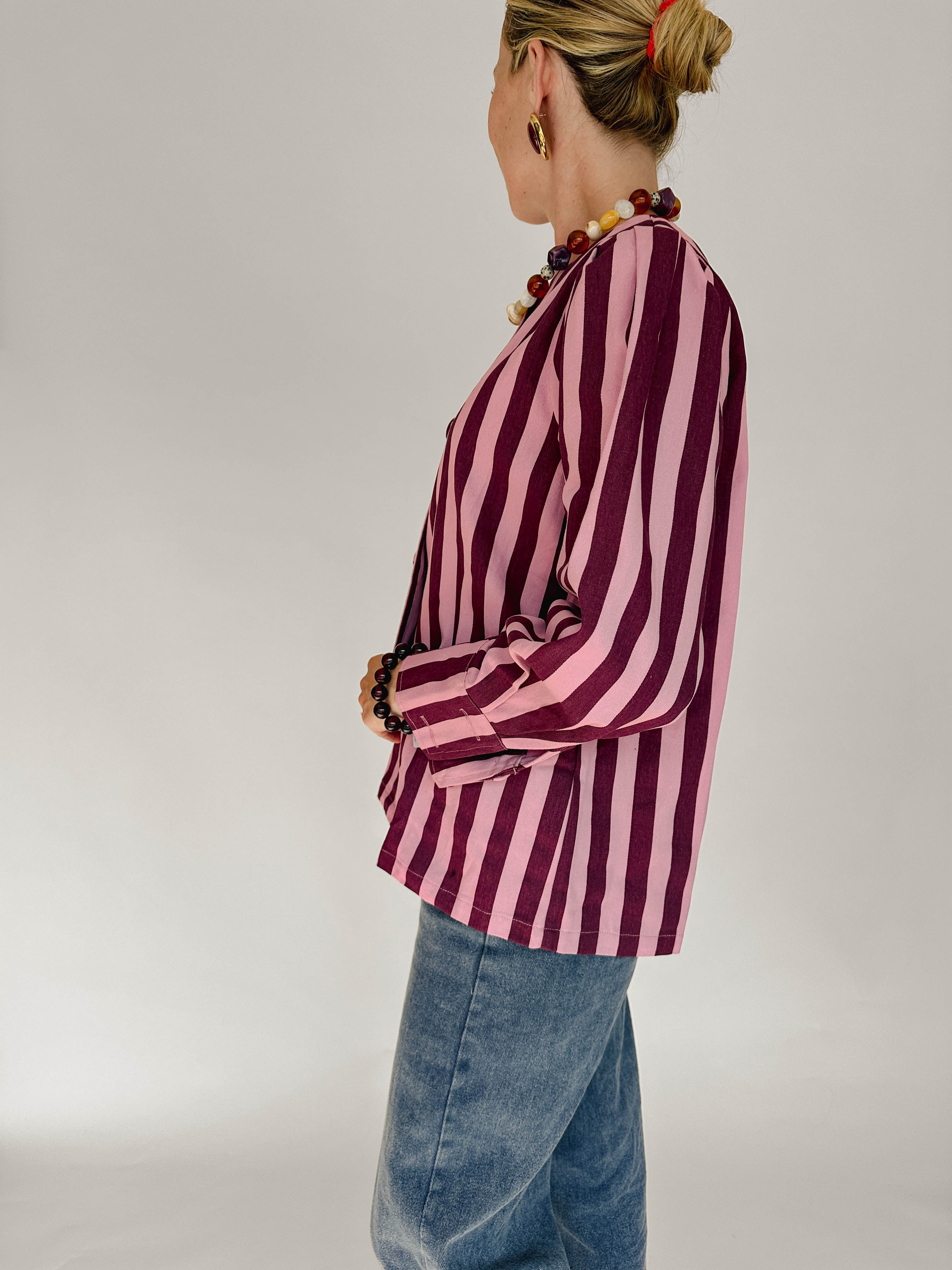 Lisa blouse gestreept roze/ burgundy