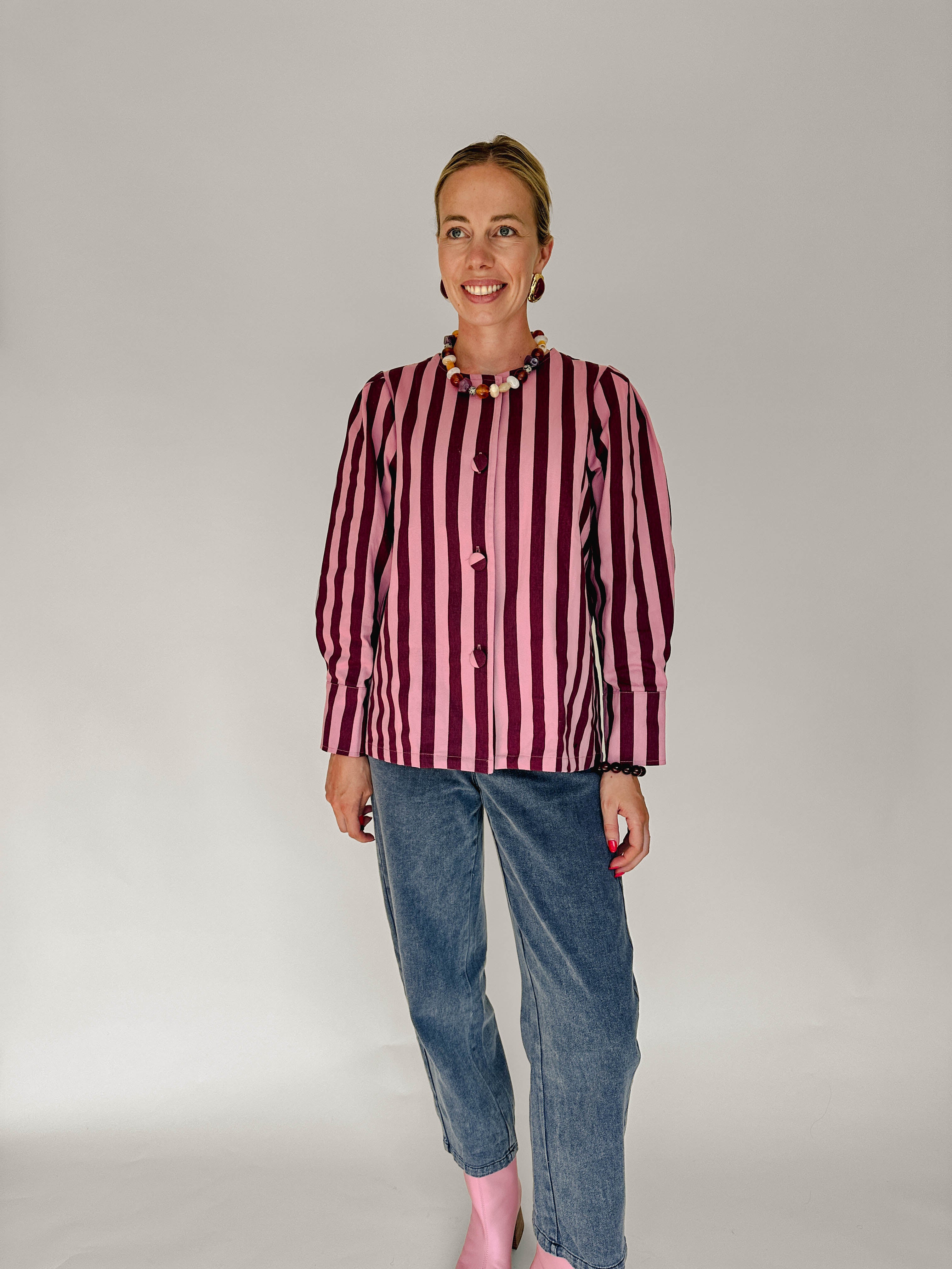 Lisa blouse gestreept roze/ burgundy